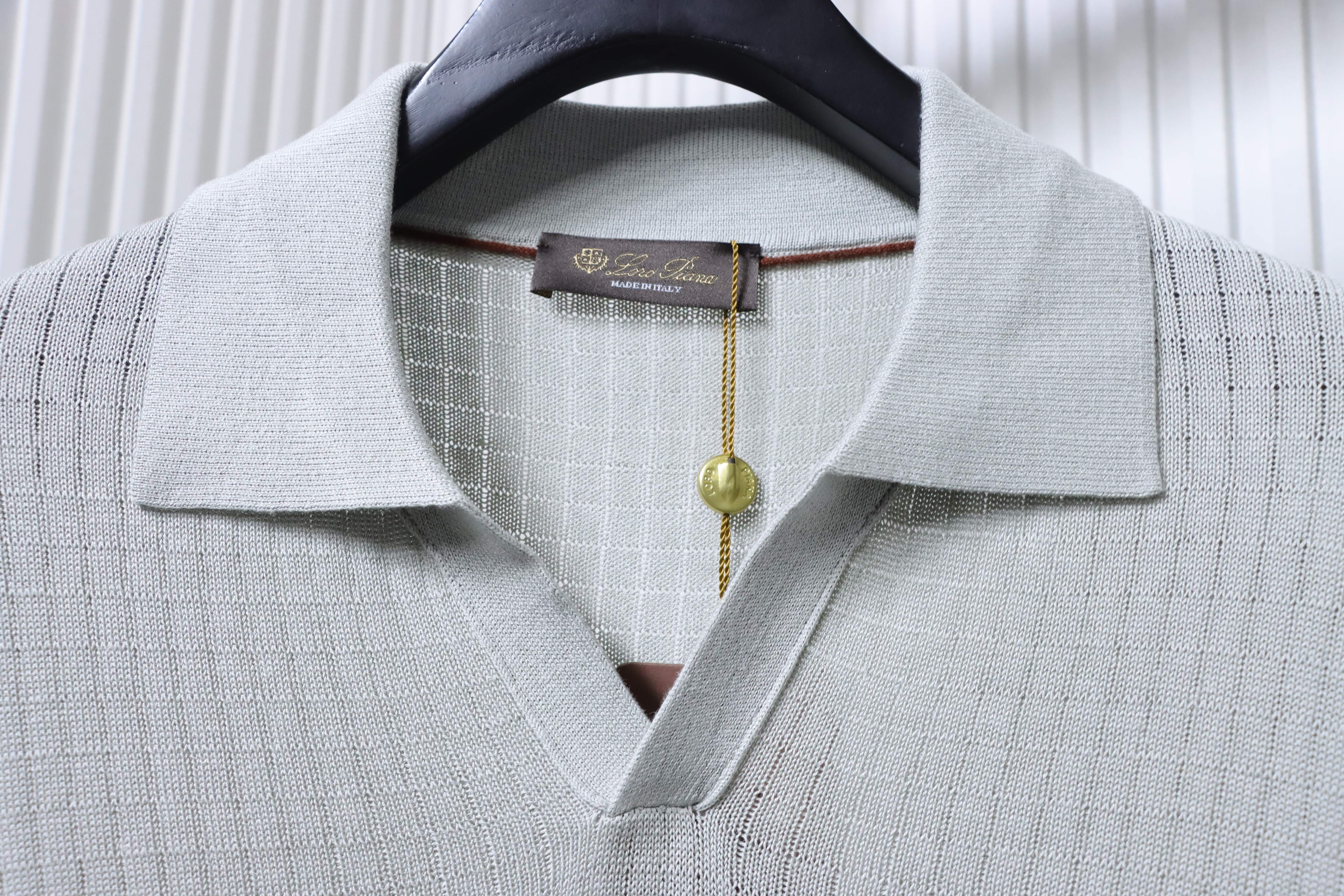 Loro Piana LP 25SS Slub Texture Polo Short Sleeve T-Shirt