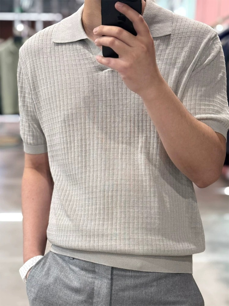 Loro Piana LP 25SS Slub Texture Polo Short Sleeve T-Shirt