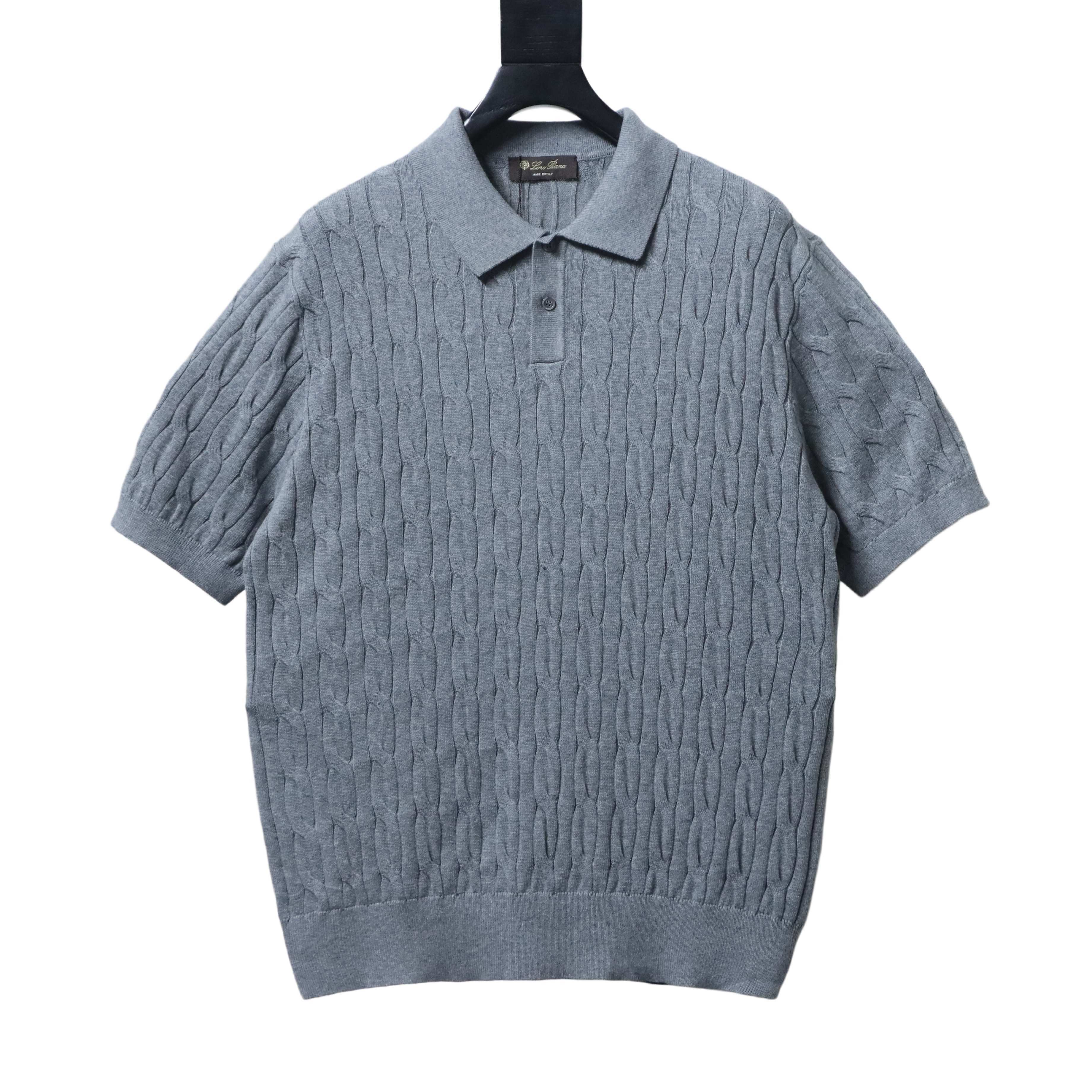Loro Piana LP Cable Knit Short Sleeve Polo Shirt