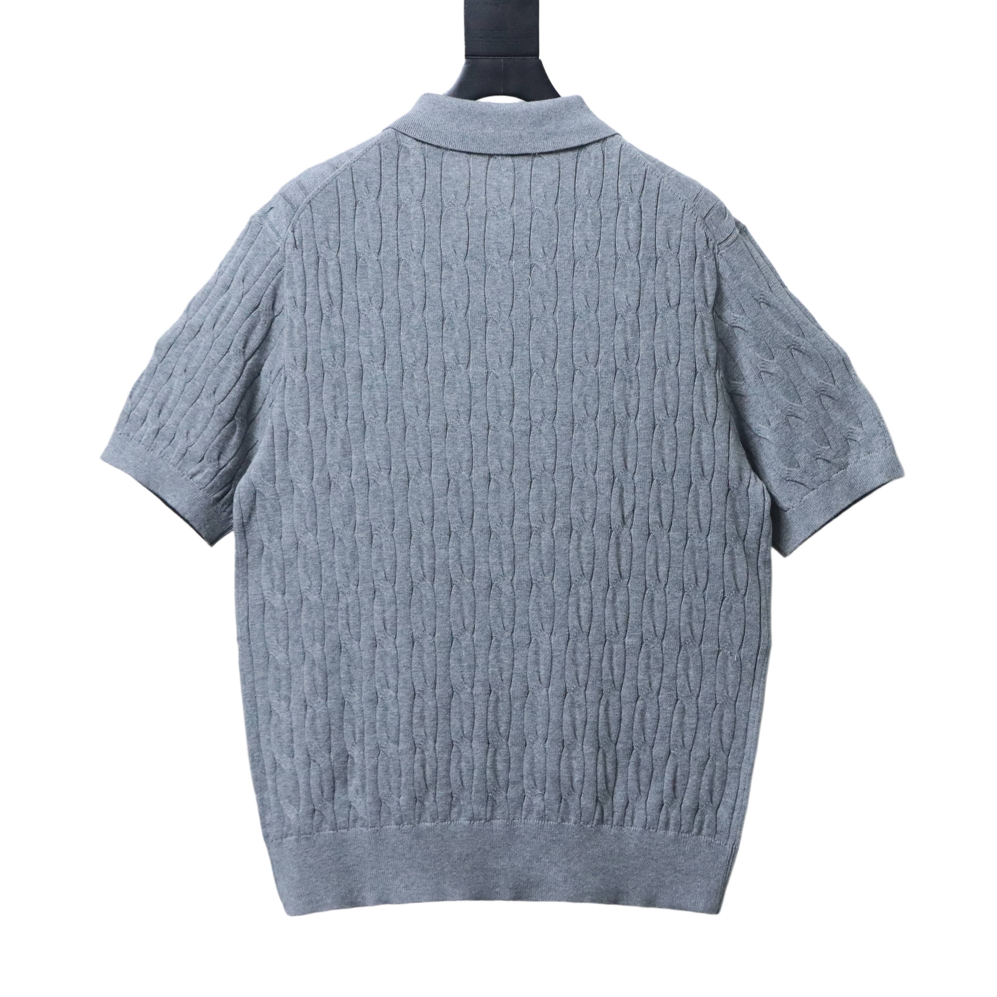 Loro Piana LP Cable Knit Short Sleeve Polo Shirt