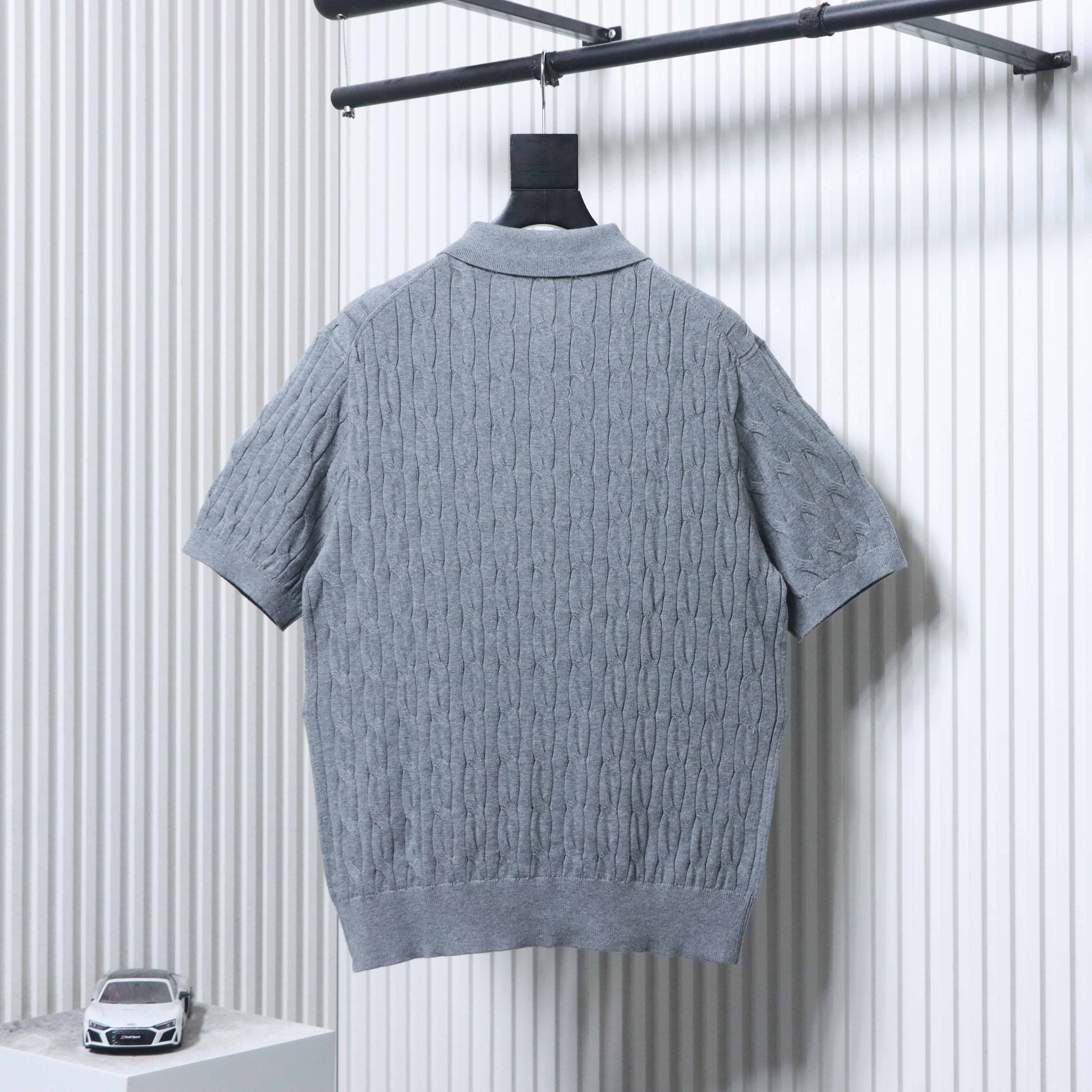 Loro Piana LP Cable Knit Short Sleeve Polo Shirt