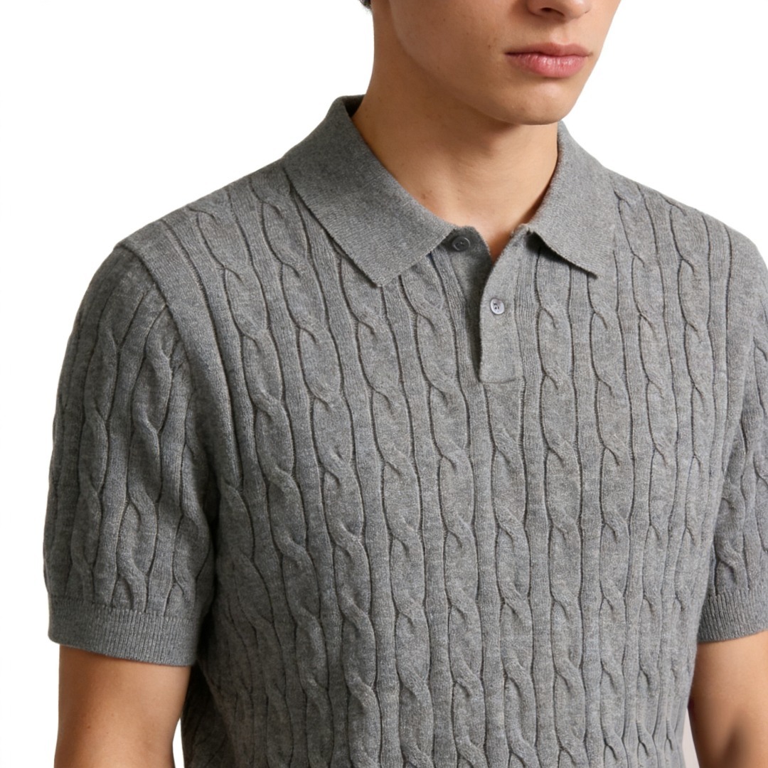 Loro Piana LP Cable Knit Short Sleeve Polo Shirt