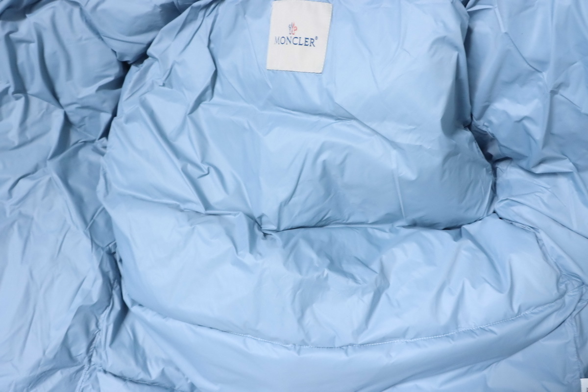 Moncler Micro Logo Patch Zip Stand Collar Blue Down Jacket