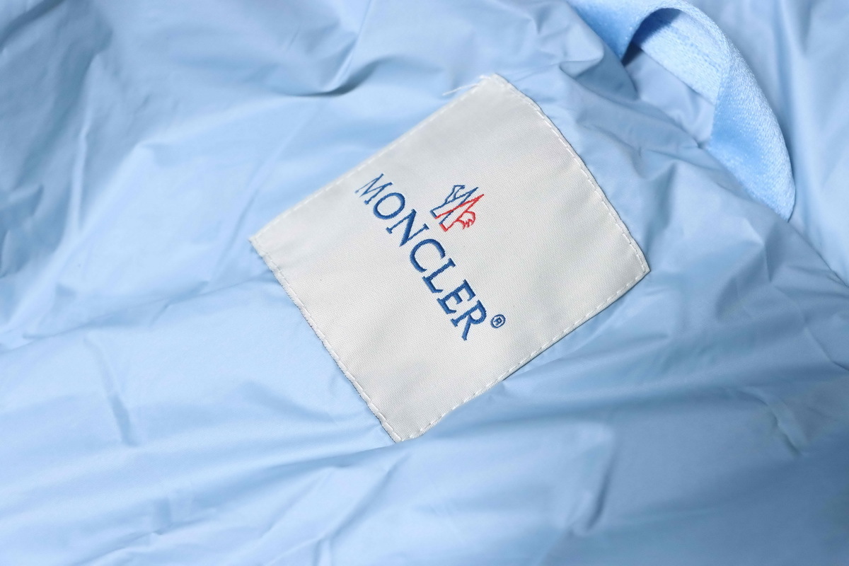 Moncler Micro Logo Patch Zip Stand Collar Blue Down Jacket