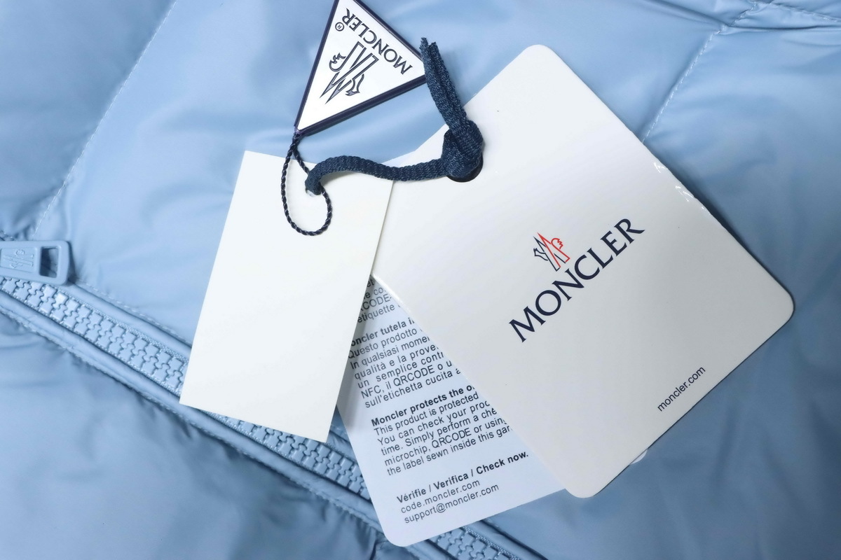 Moncler Micro Logo Patch Zip Stand Collar Blue Down Jacket