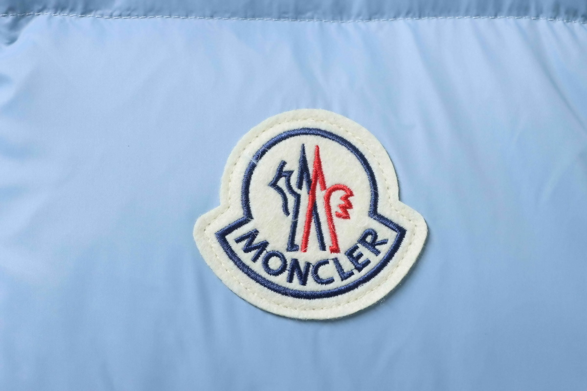 Moncler Micro Logo Patch Zip Stand Collar Blue Down Jacket