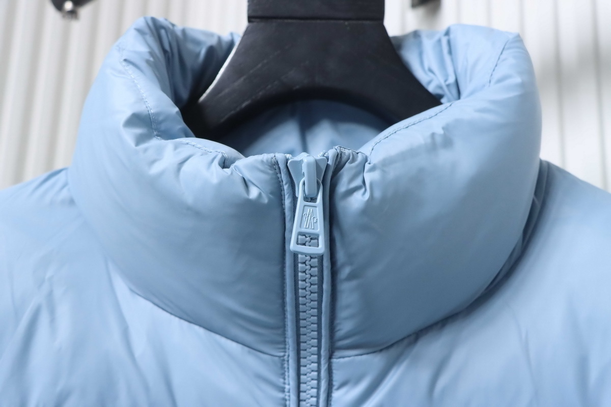 Moncler Micro Logo Patch Zip Stand Collar Blue Down Jacket