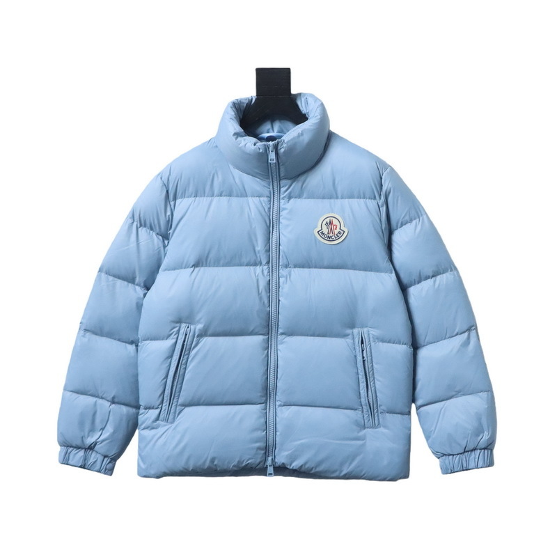 Moncler Micro Logo Patch Zip Stand Collar Blue Down Jacket
