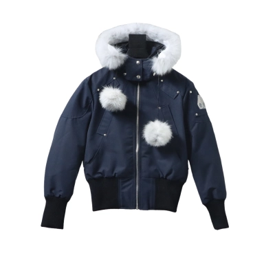 Moose Knuckles 03 Stirling Dark Blue Pom-Pom Women's Down Jacket 02
