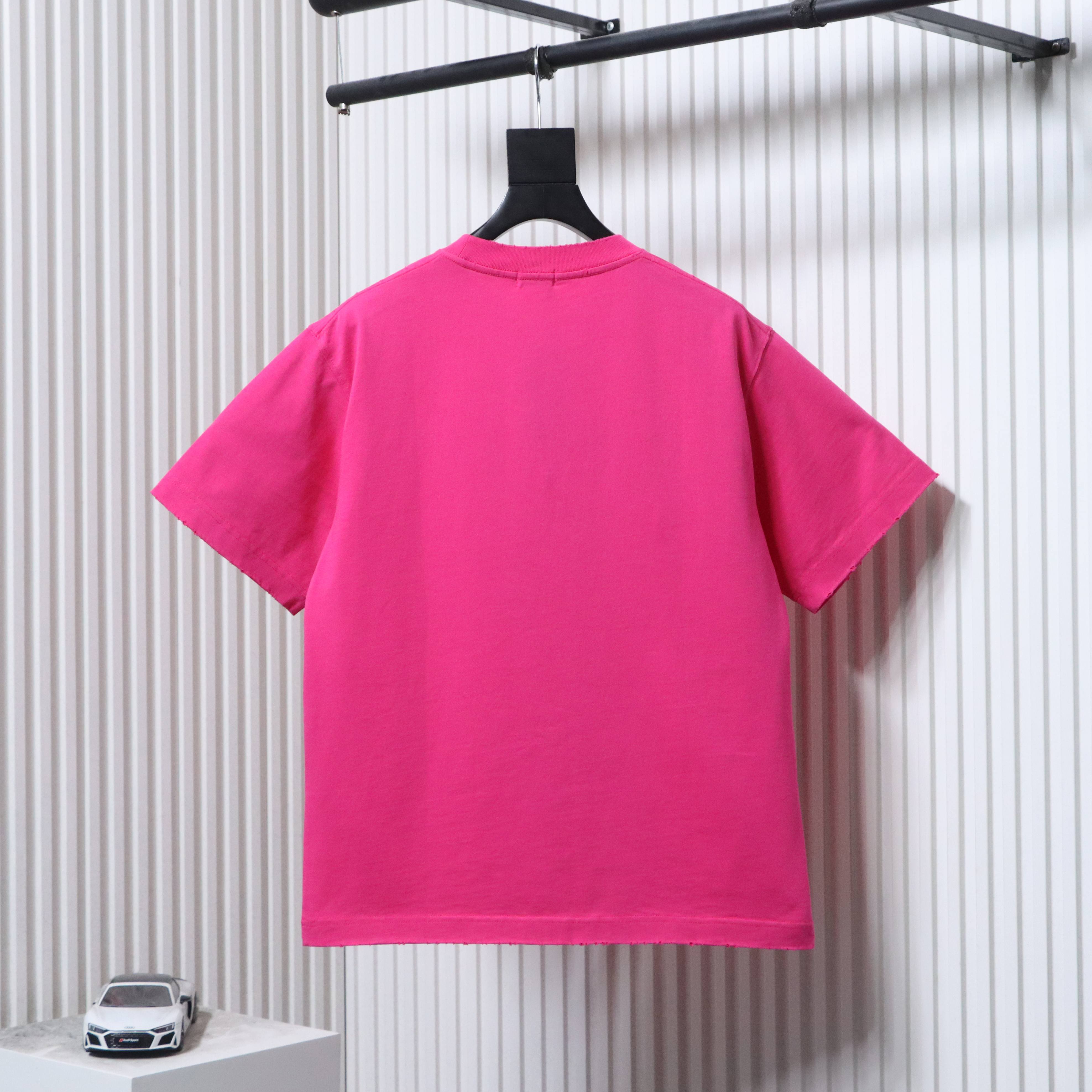 Saint Laurent 26SS Distressed Embroidery Rhinestone Short Sleeve T-Shirt