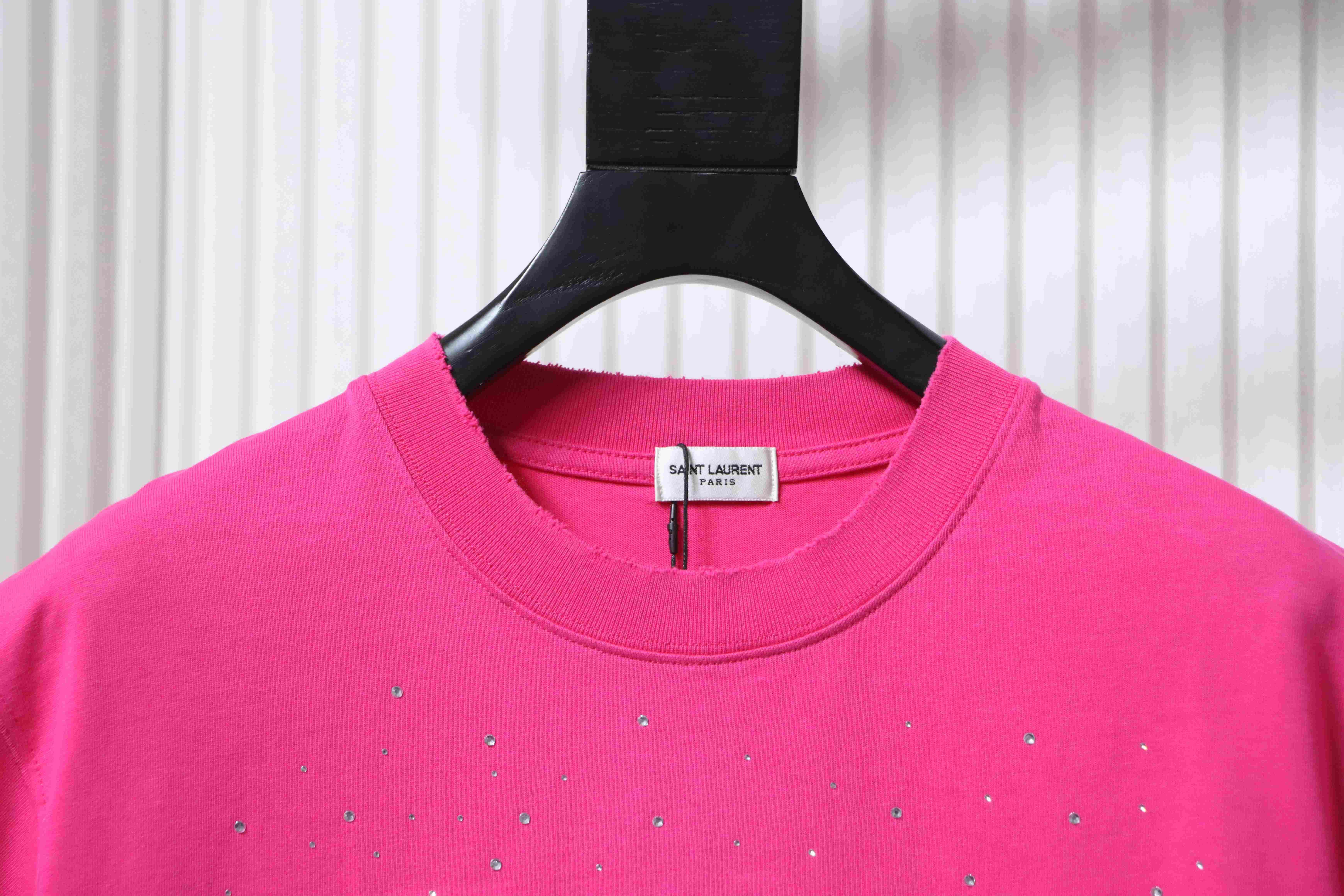 Saint Laurent 26SS Distressed Embroidery Rhinestone Short Sleeve T-Shirt