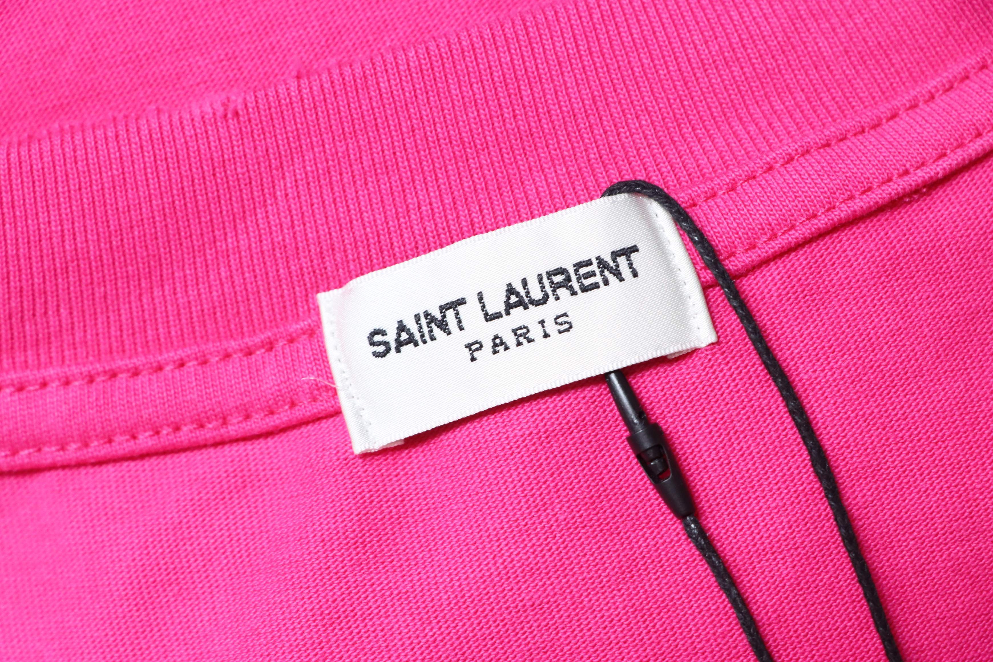 Saint Laurent 26SS Distressed Embroidery Rhinestone Short Sleeve T-Shirt