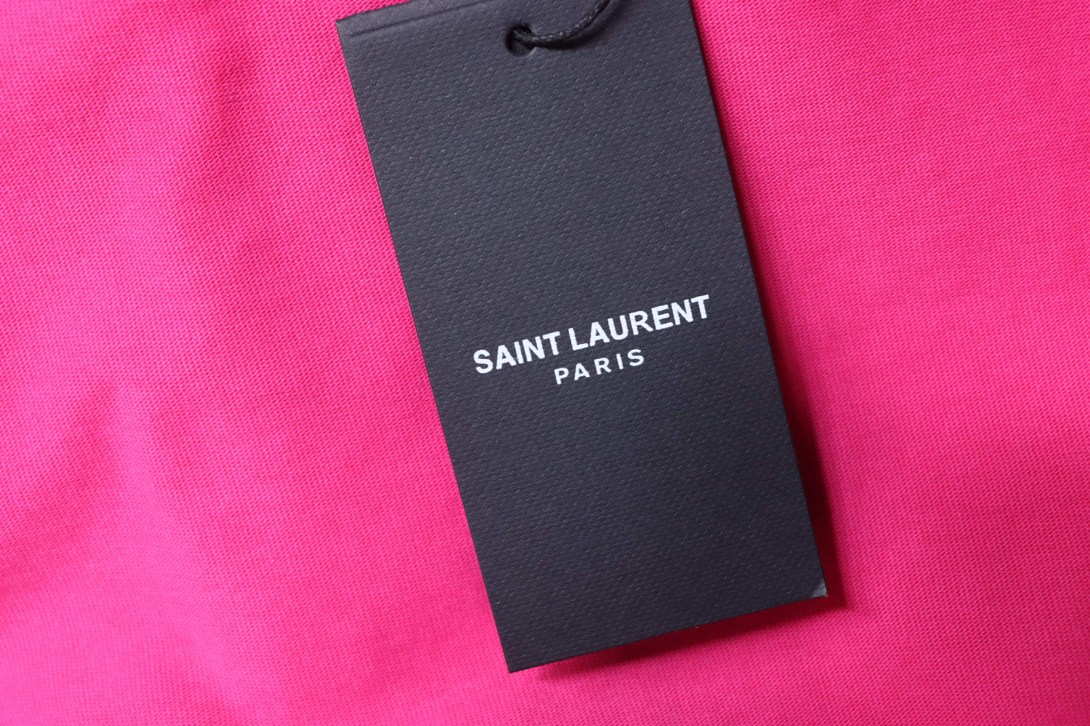 Saint Laurent 26SS Distressed Embroidery Rhinestone Short Sleeve T-Shirt