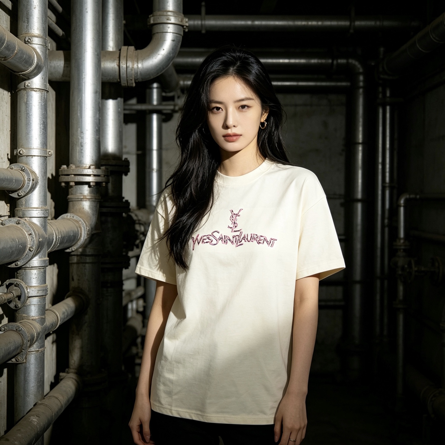 Saint Laurent Embroidered Letter Logo Short Sleeve T-Shirt