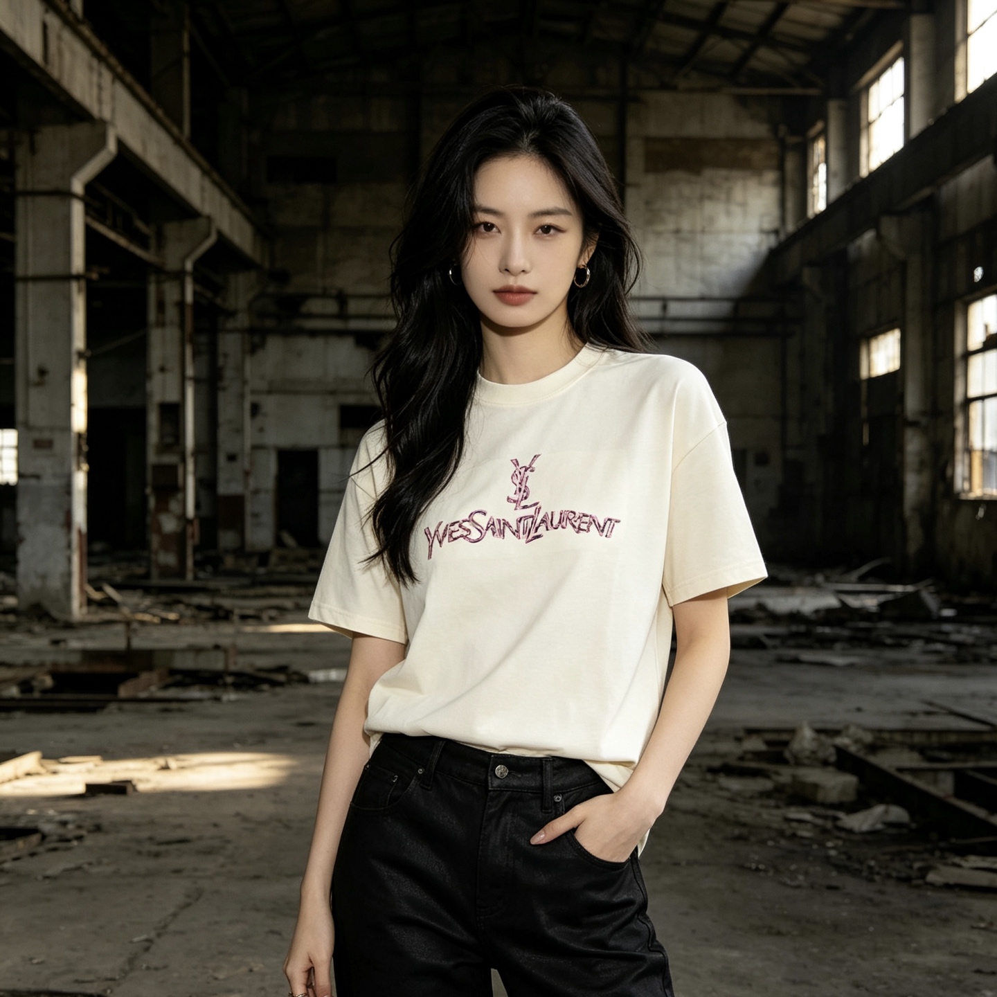 Saint Laurent Embroidered Letter Logo Short Sleeve T-Shirt