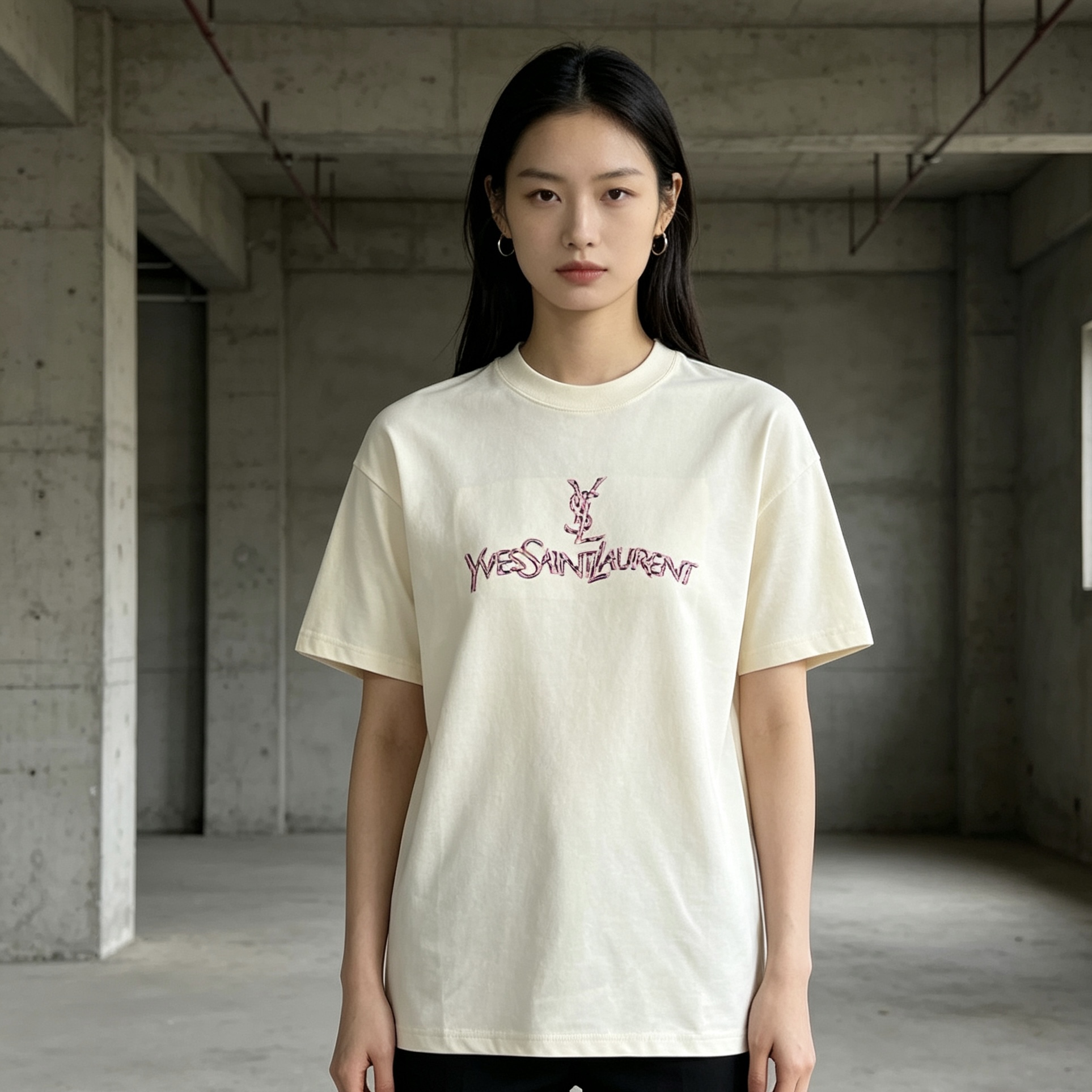 Saint Laurent Embroidered Letter Logo Short Sleeve T-Shirt