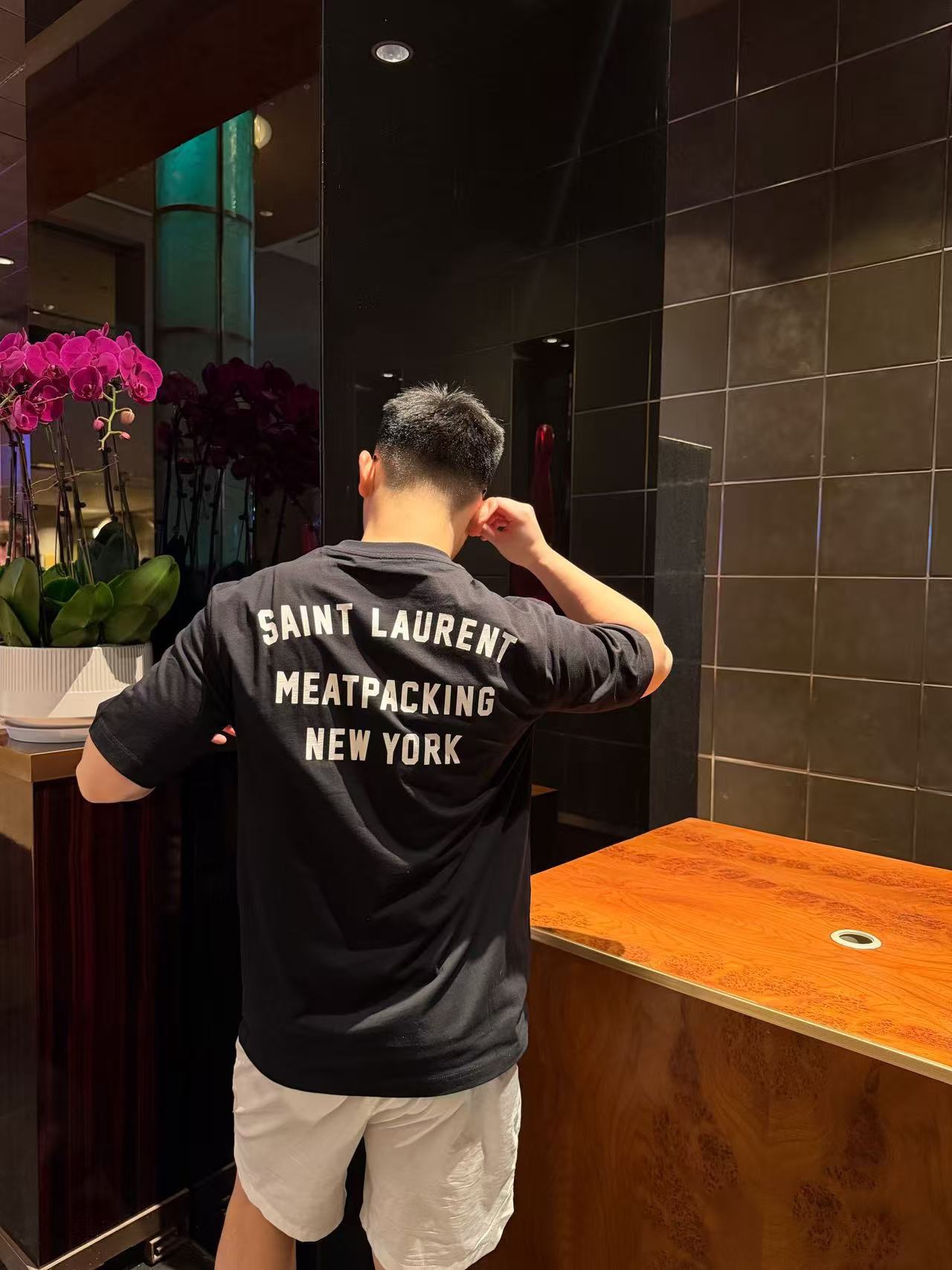 YSL Saint Laurent 26SS Back Letter Print Short Sleeve T-Shirt
