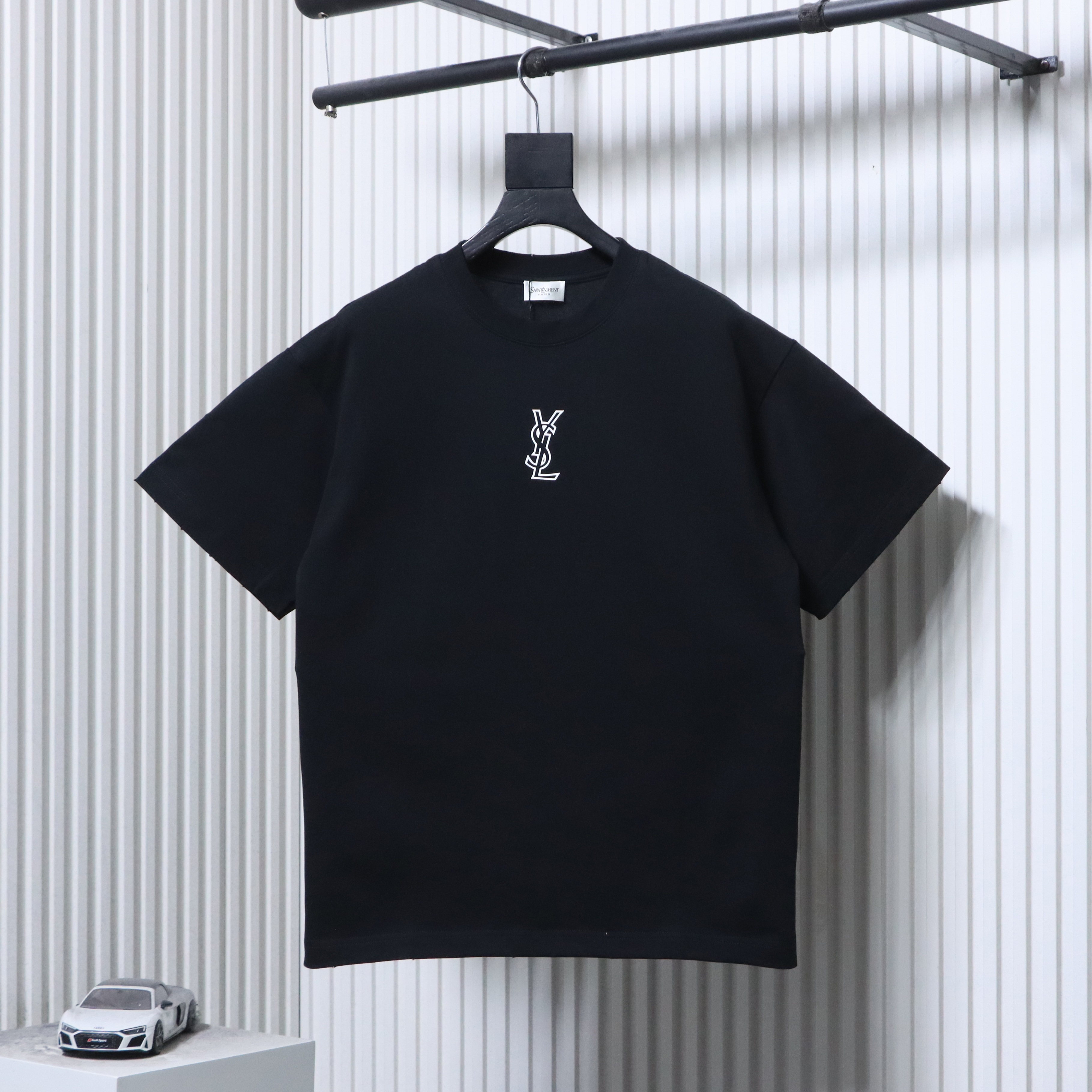 YSL Saint Laurent Front and Back Silicone Letter Print Short Sleeve T-Shirt