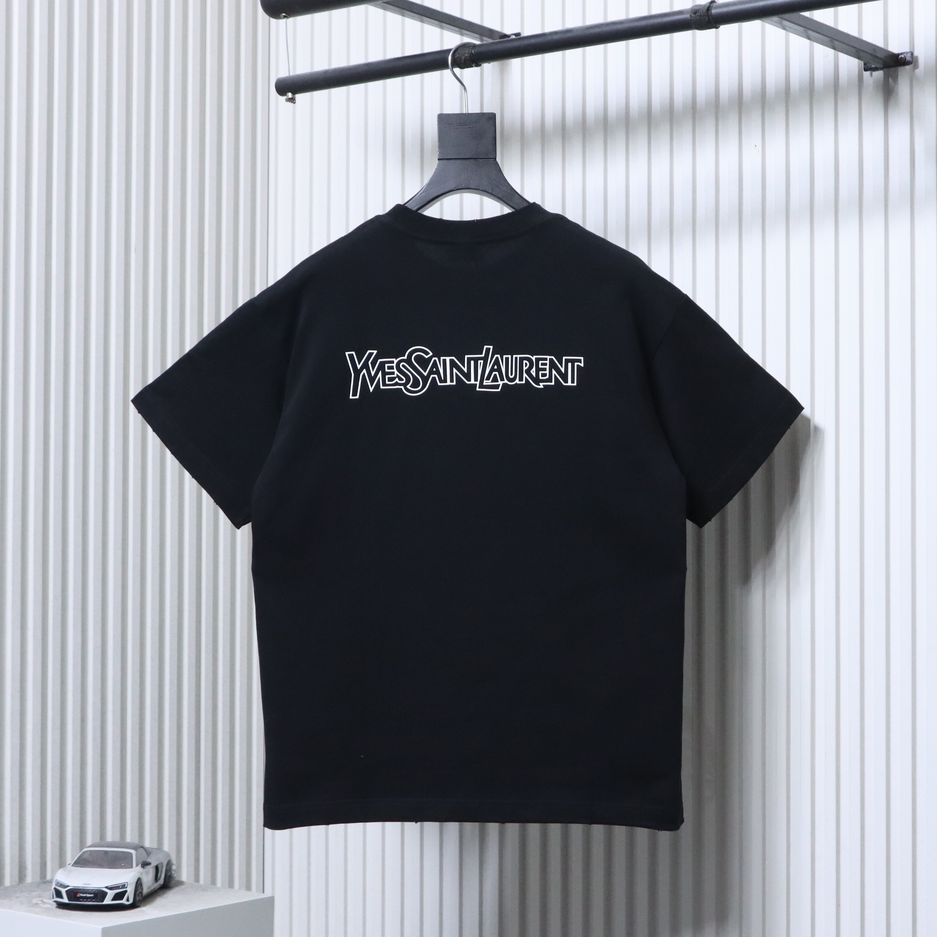YSL Saint Laurent Front and Back Silicone Letter Print Short Sleeve T-Shirt