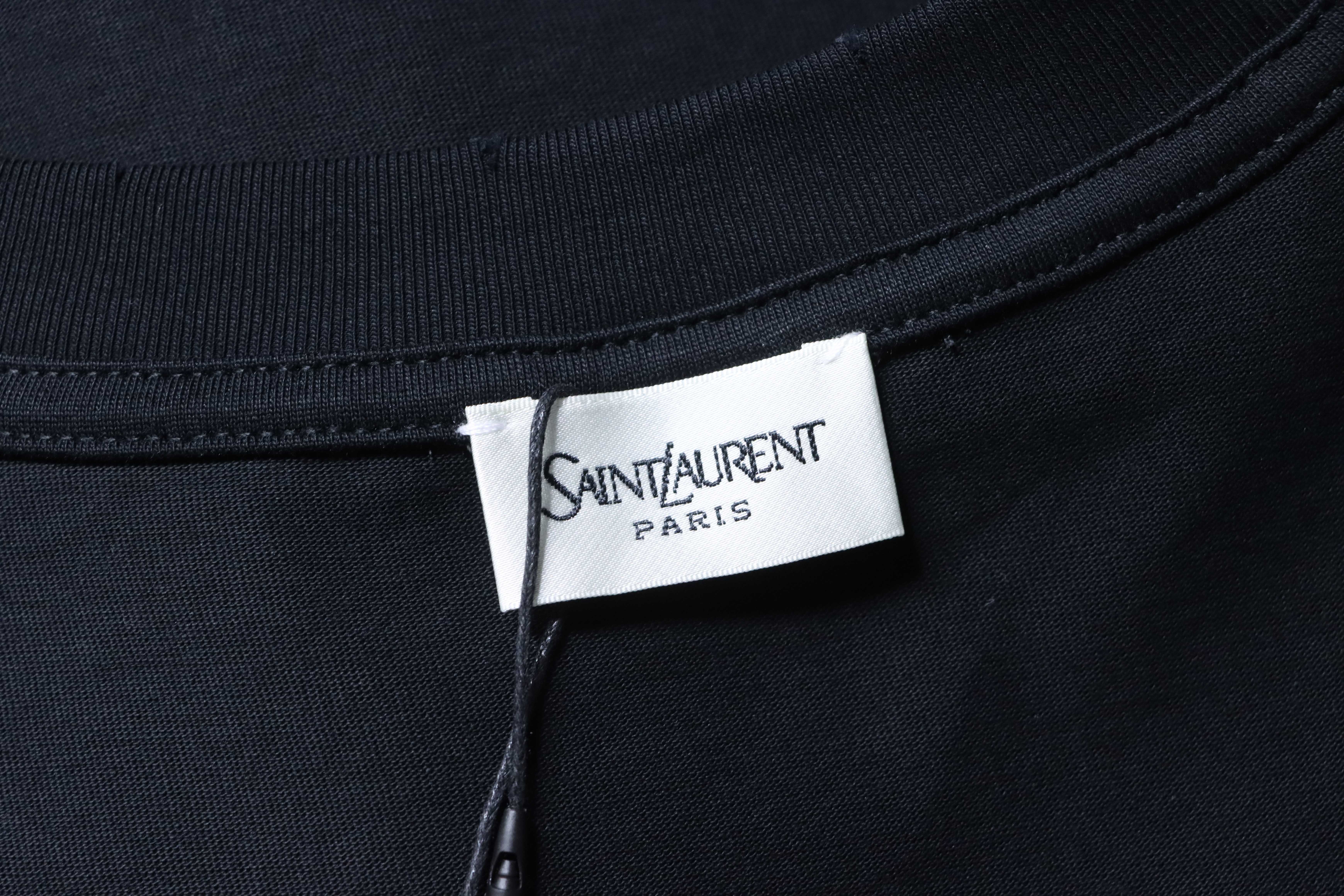 YSL Saint Laurent Front and Back Silicone Letter Print Short Sleeve T-Shirt