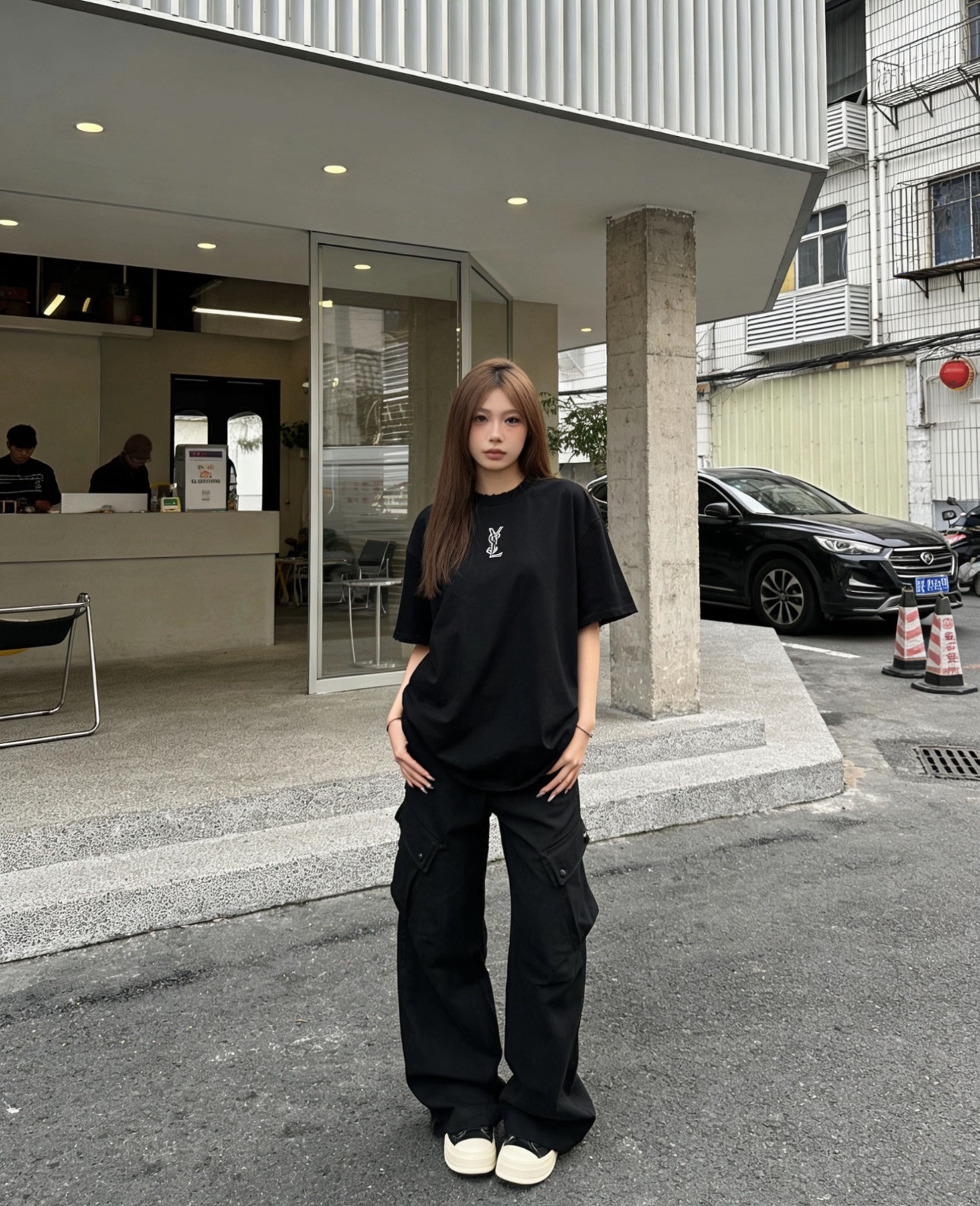 YSL Saint Laurent Front and Back Silicone Letter Print Short Sleeve T-Shirt