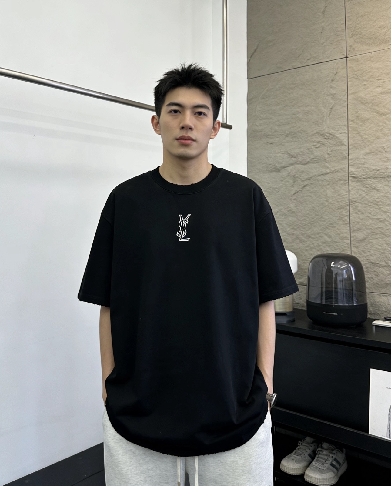 YSL Saint Laurent Front and Back Silicone Letter Print Short Sleeve T-Shirt