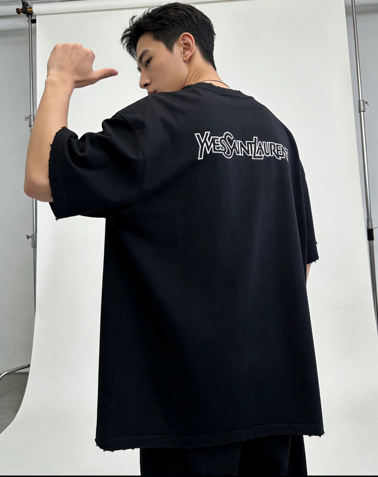 YSL Saint Laurent Front and Back Silicone Letter Print Short Sleeve T-Shirt