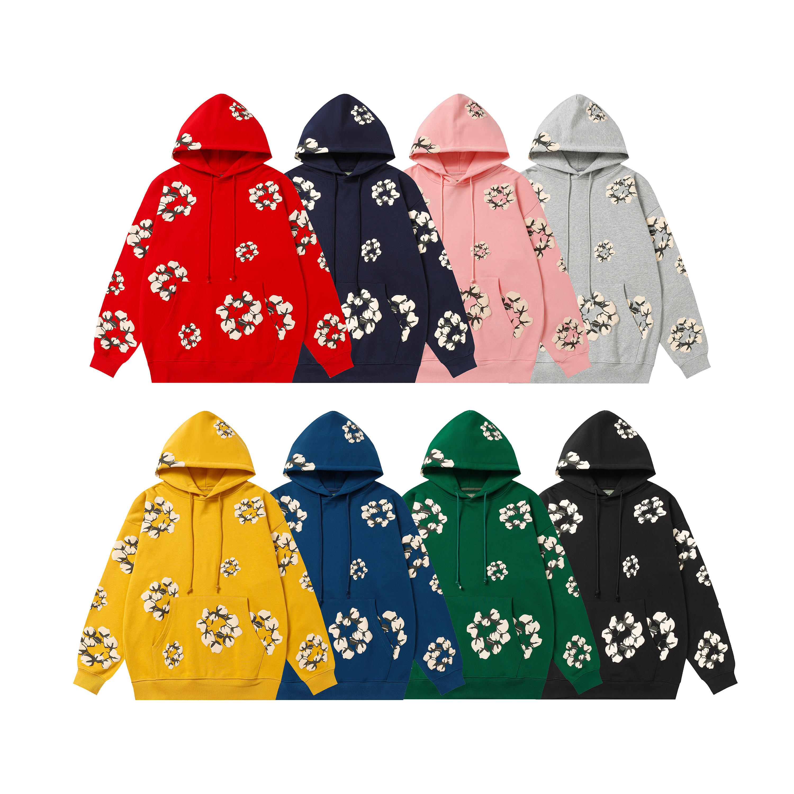 Denim Tears Cotton Wreath 380G Terry Hoodie Set Black / Yellow / Peacock Blue / Red / Green / Gray / Royal Blue / Pink 6001