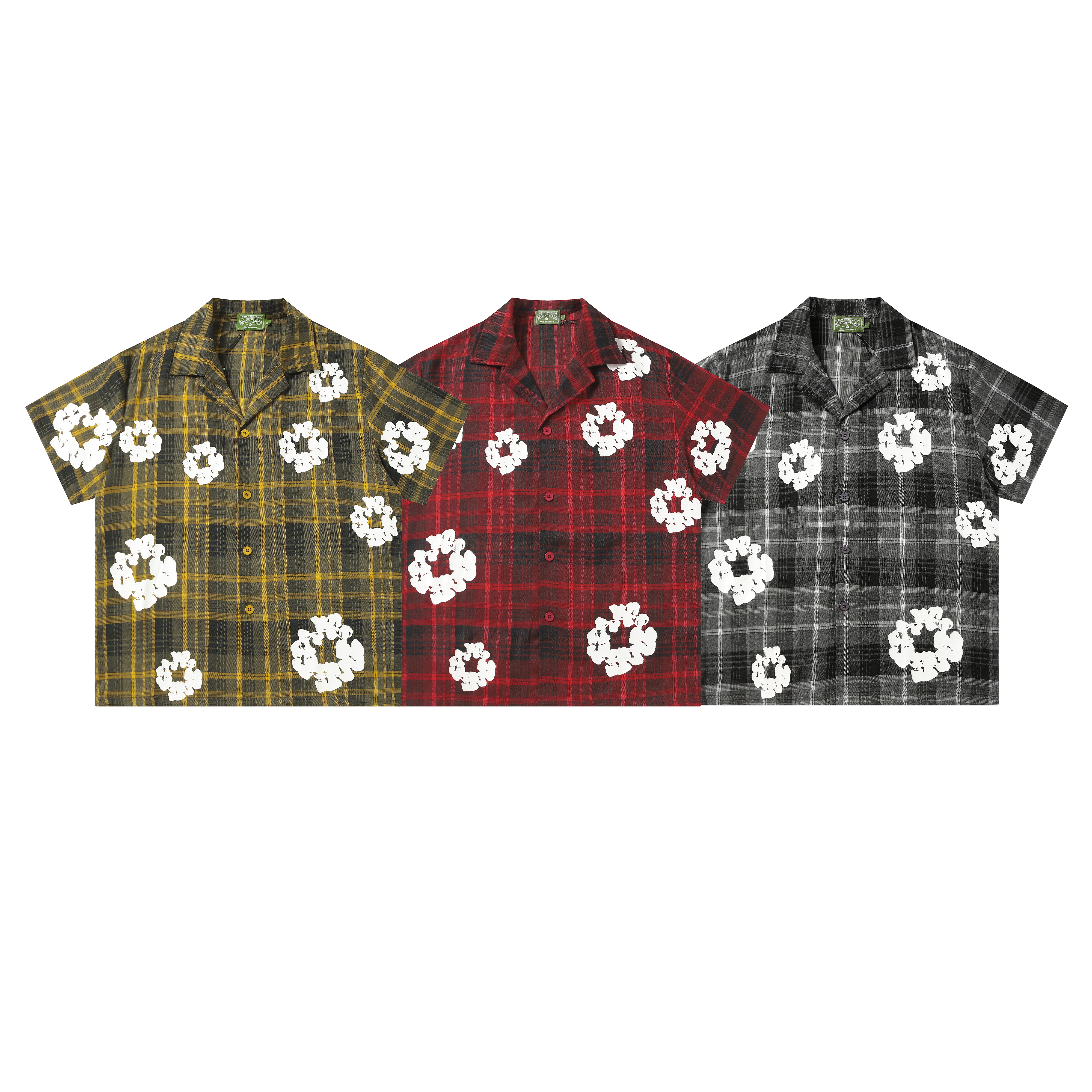 Denim Tears Cotton Wreath Plaid Short Sleeve Set Red / Gray / Yellow 388