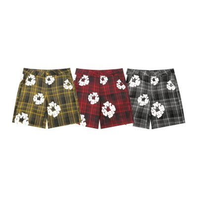 Denim Tears Cotton Wreath Plaid Short Sleeve Set Red / Gray / Yellow 8618 01