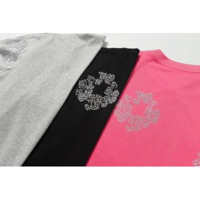 Denim Tears Cotton Wreath Rhinestone Short Sleeve Set Black / Gray / Rose Red 205 02
