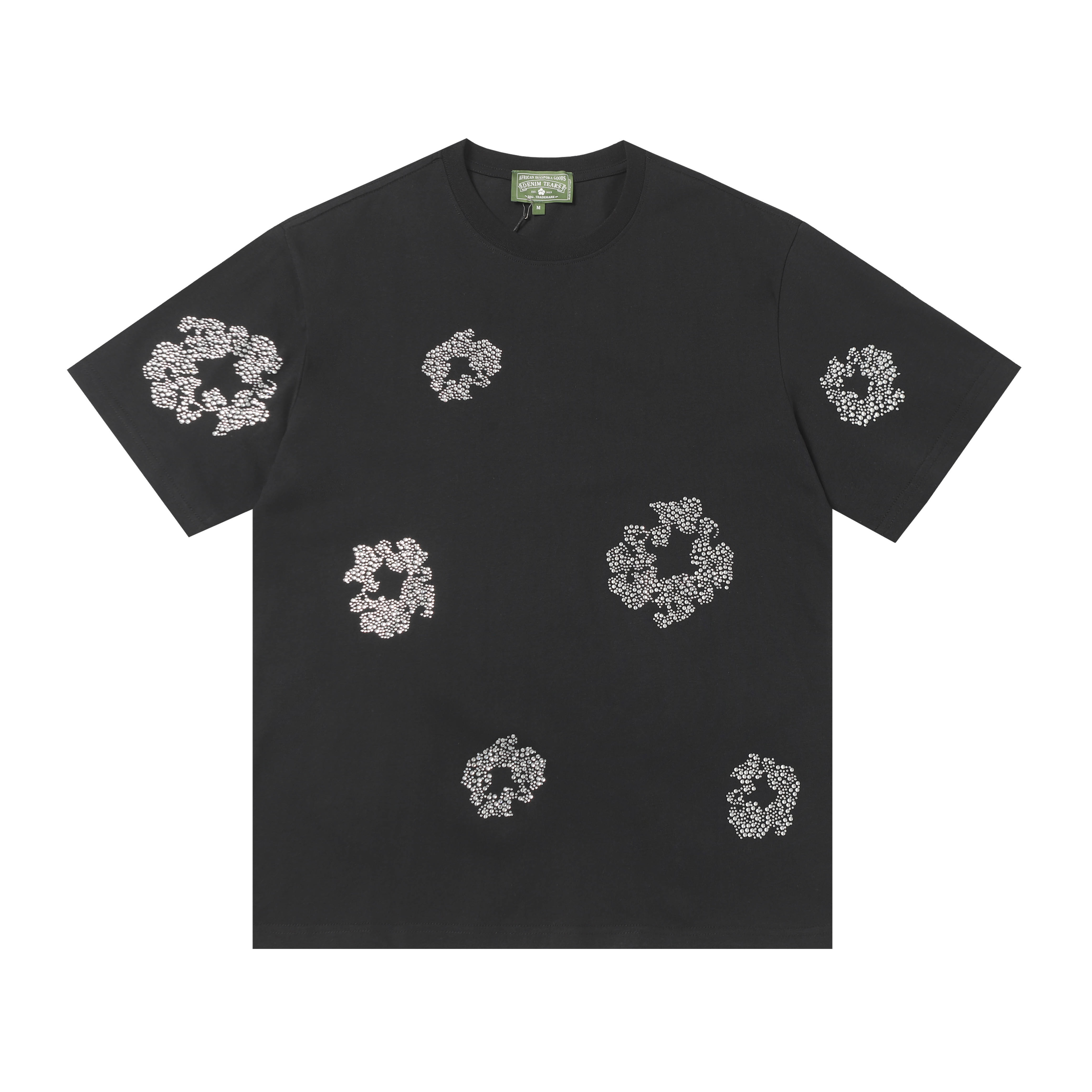 Denim Tears Cotton Wreath Rhinestone Short Sleeve Set Black / Gray / Rose Red 205