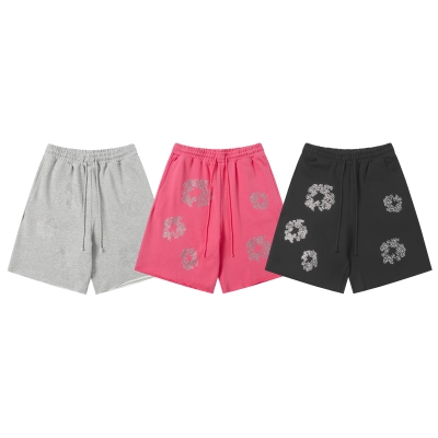 Denim Tears Cotton Wreath Rhinestone Short Sleeve Set Black / Gray / Rose Red 8205 01