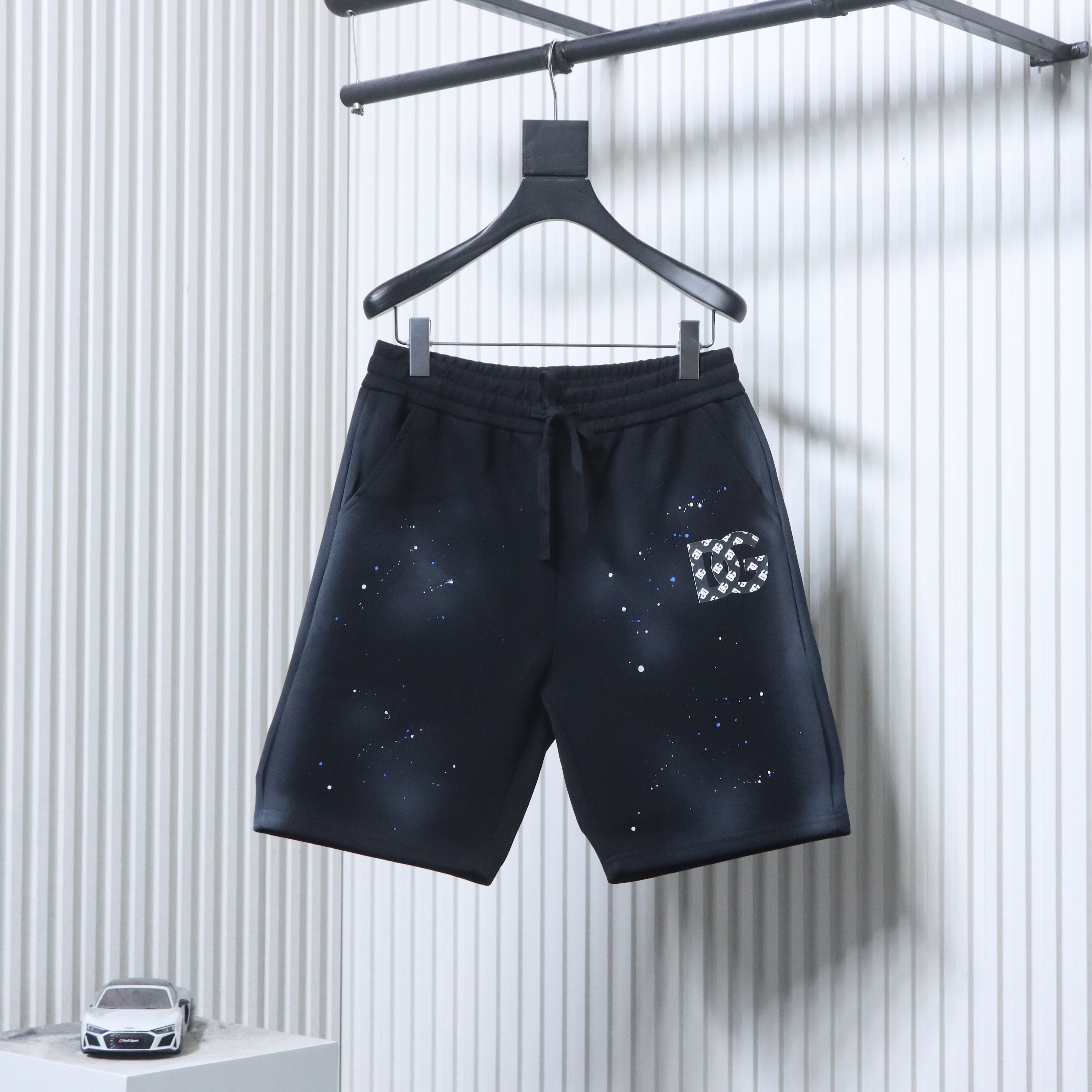 Dolce & Gabbana Rubberized Logo Distressed Black Shorts