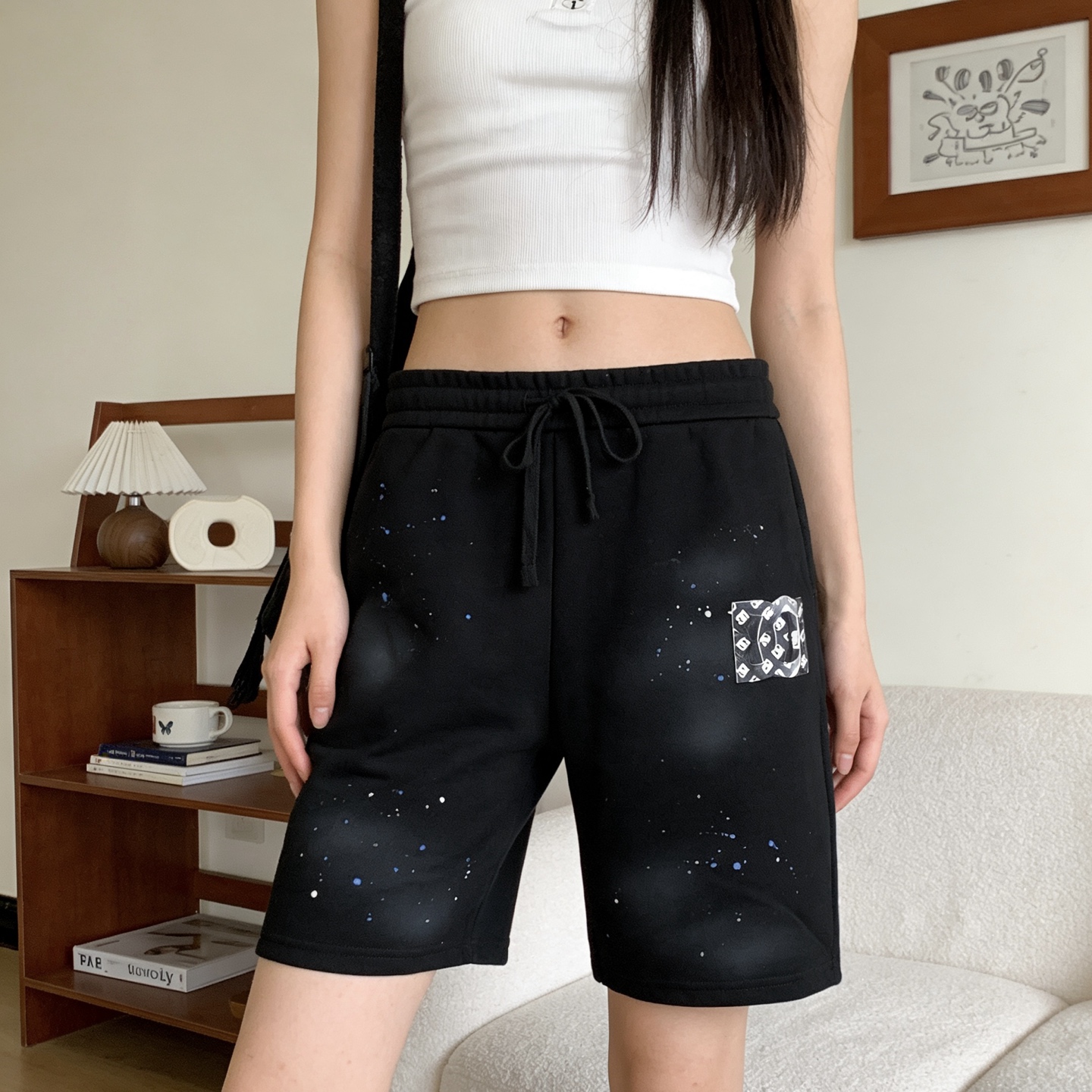 Dolce & Gabbana Rubberized Logo Distressed Black Shorts