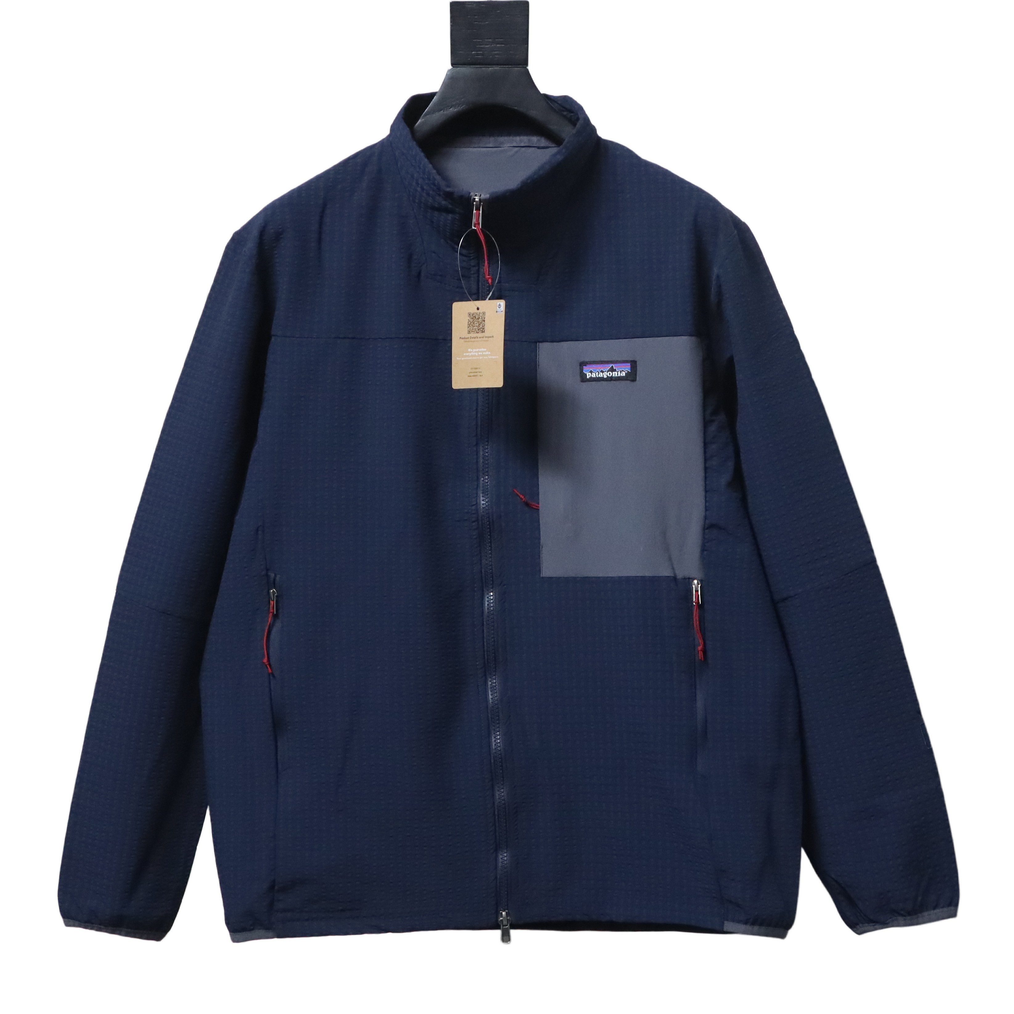 Patagonia R1 Air Zip Neck Logo Breathable Durable Stand Collar Jacket Dark Blue