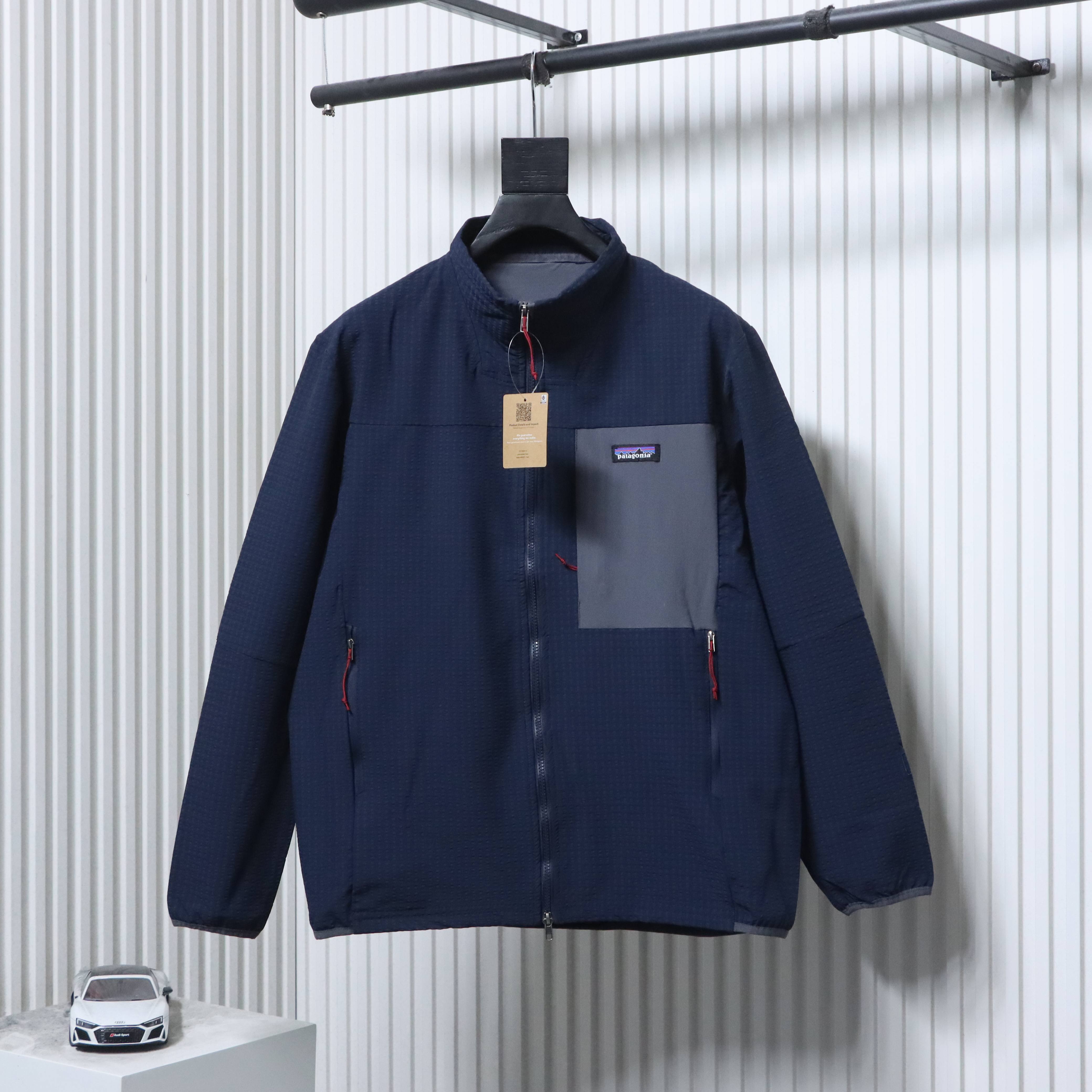Patagonia R1 Air Zip Neck Logo Breathable Durable Stand Collar Jacket Dark Blue