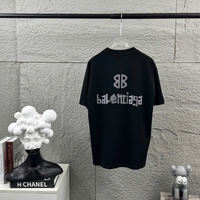 Balenciaga 2026 New Short Sleeve T-Shirt Classic Rhinestone Custom Unisex Color : Black White Angora Red Style 1 01