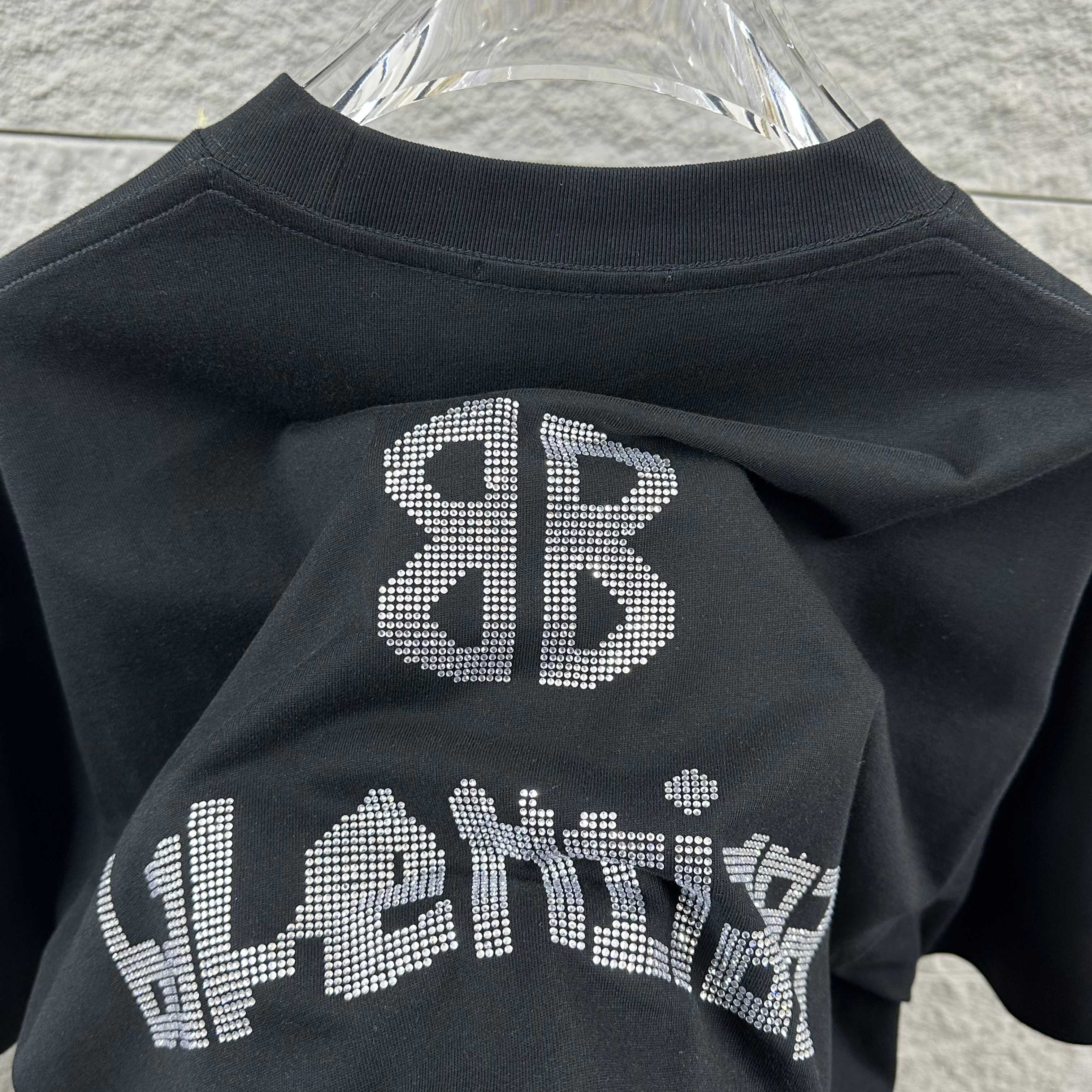 Balenciaga 2026 New Short Sleeve T-Shirt Classic Rhinestone Custom Unisex Color : Black White Angora Red Style 1