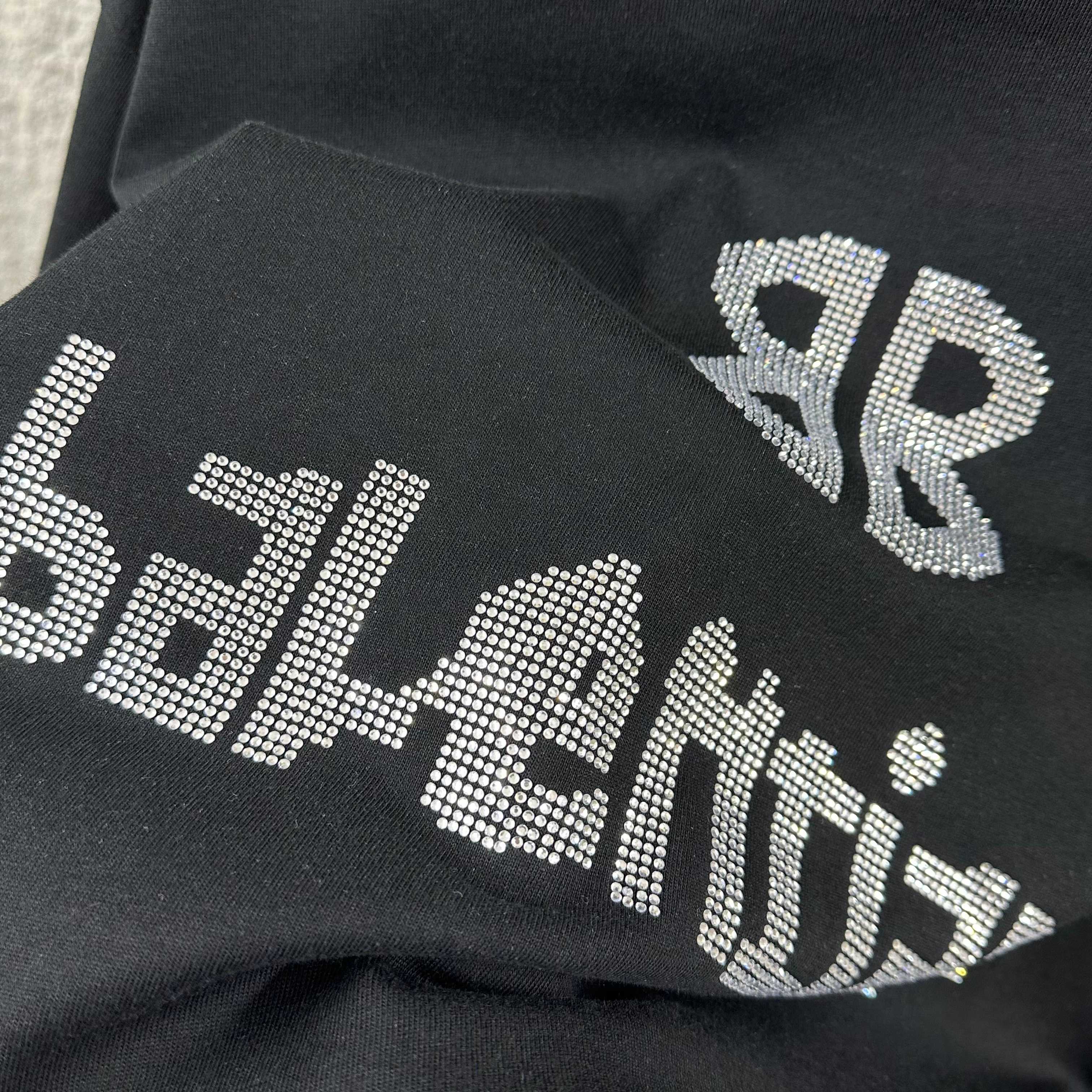 Balenciaga 2026 New Short Sleeve T-Shirt Classic Rhinestone Custom Unisex Color : Black White Angora Red Style 1