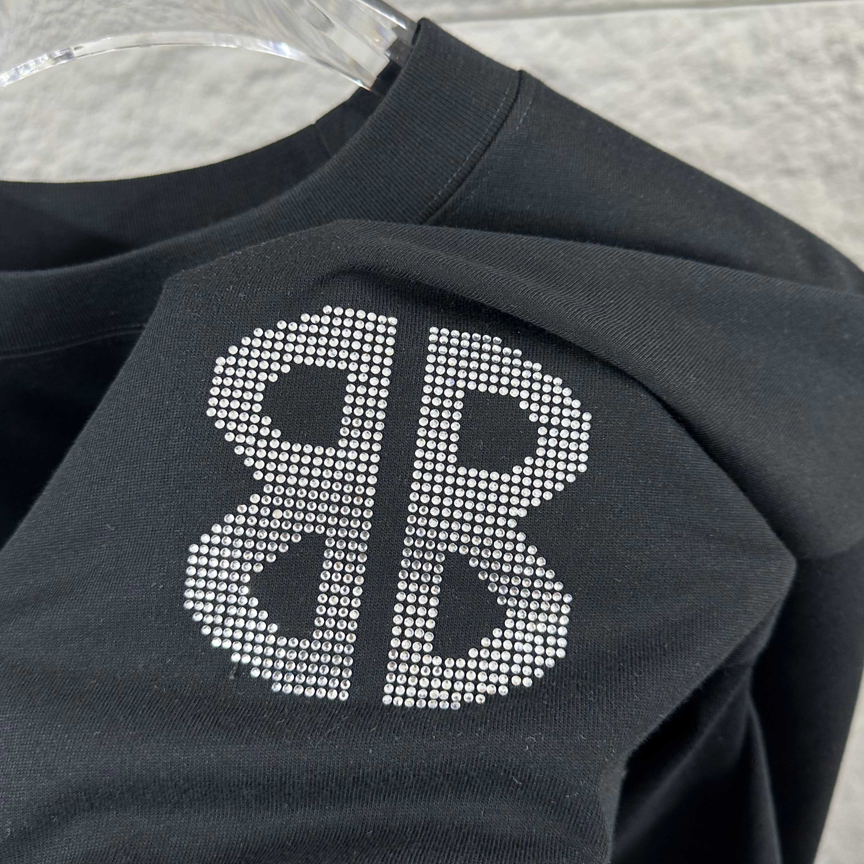 Balenciaga 2026 New Short Sleeve T-Shirt Classic Rhinestone Custom Unisex Color : Black White Angora Red Style 1