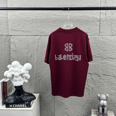 Balenciaga 2026 New Short Sleeve T-Shirt Classic Rhinestone Custom Unisex Color : Black White Angora Red Style 3 01