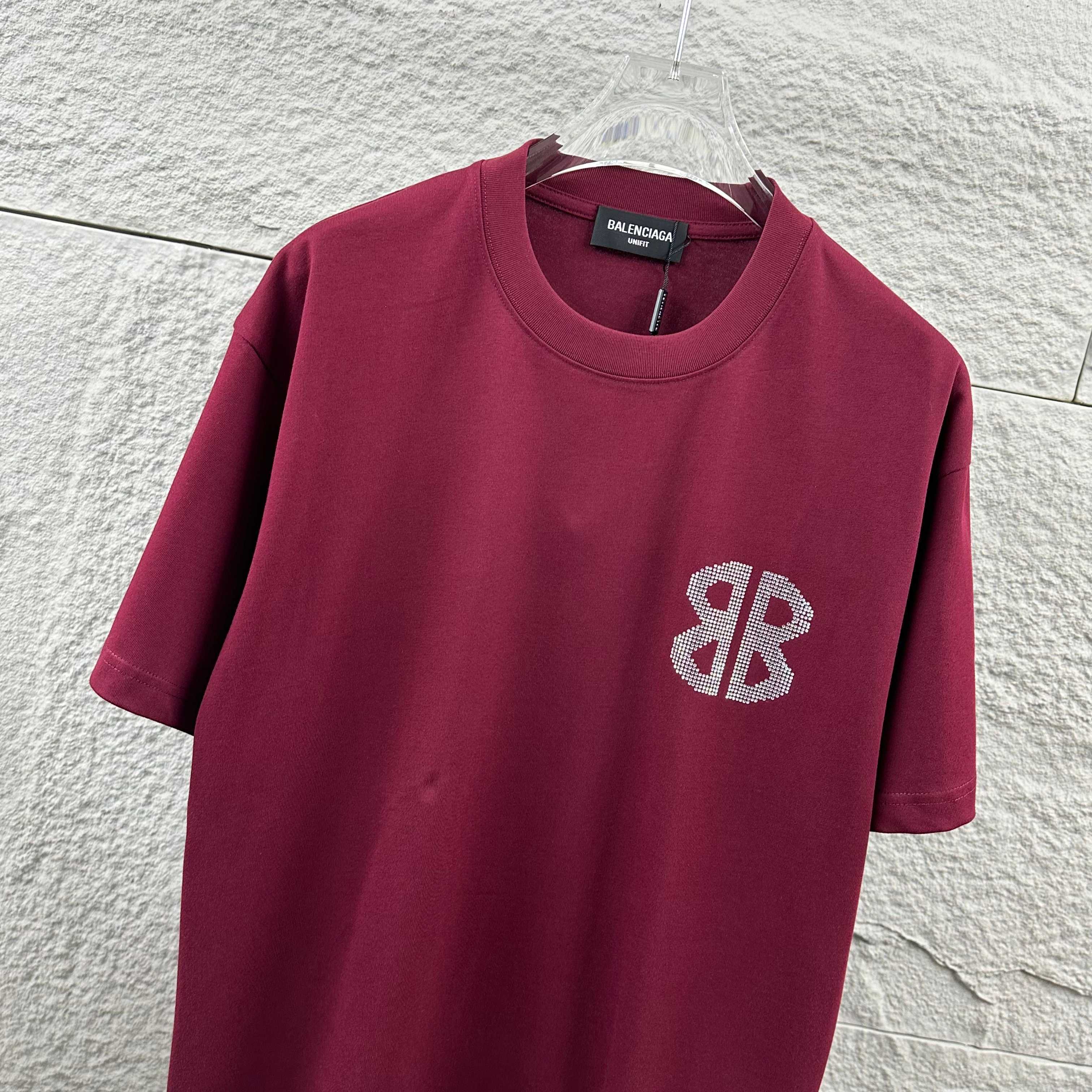 Balenciaga 2026 New Short Sleeve T-Shirt Classic Rhinestone Custom Unisex Color : Black White Angora Red Style 3