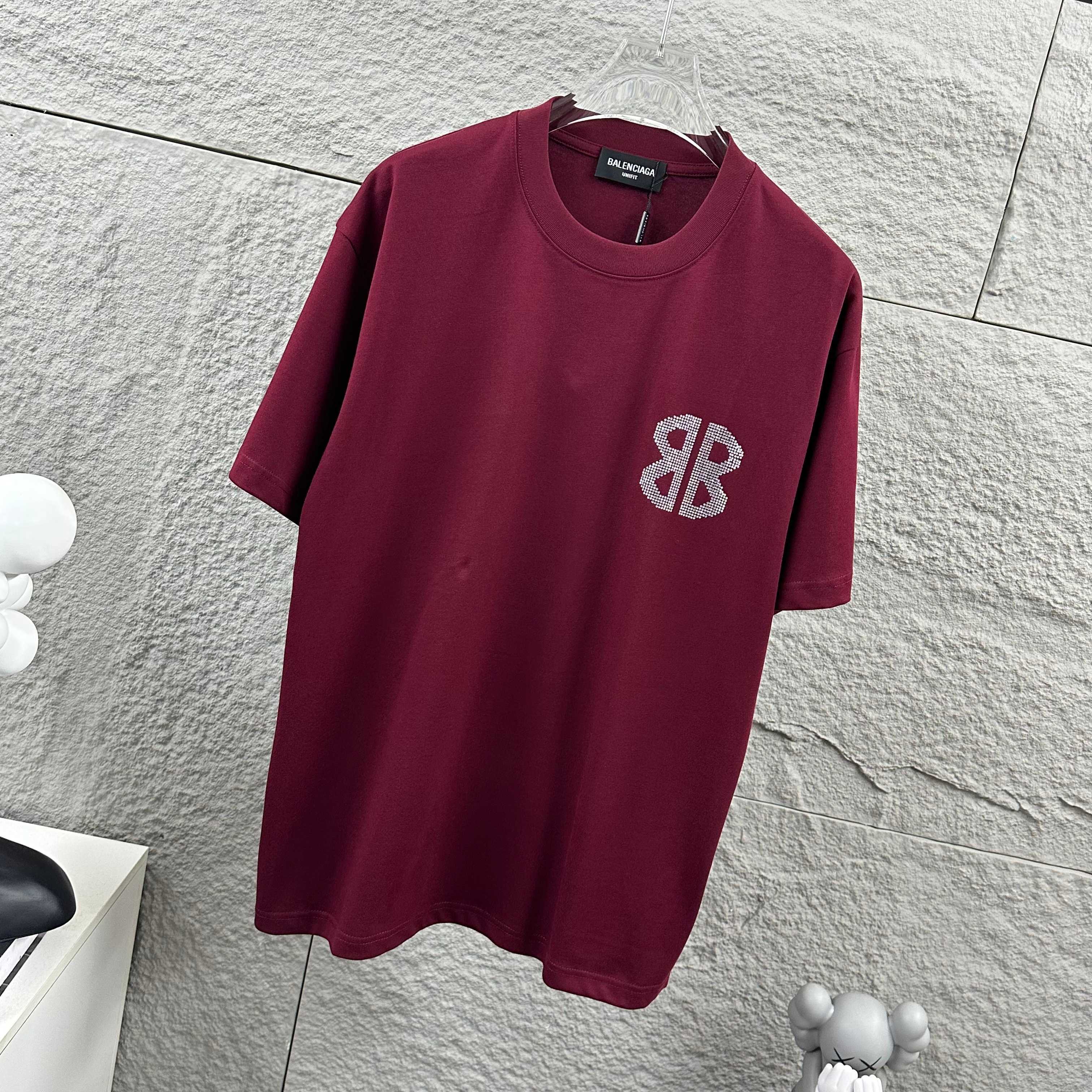 Balenciaga 2026 New Short Sleeve T-Shirt Classic Rhinestone Custom Unisex Color : Black White Angora Red Style 3