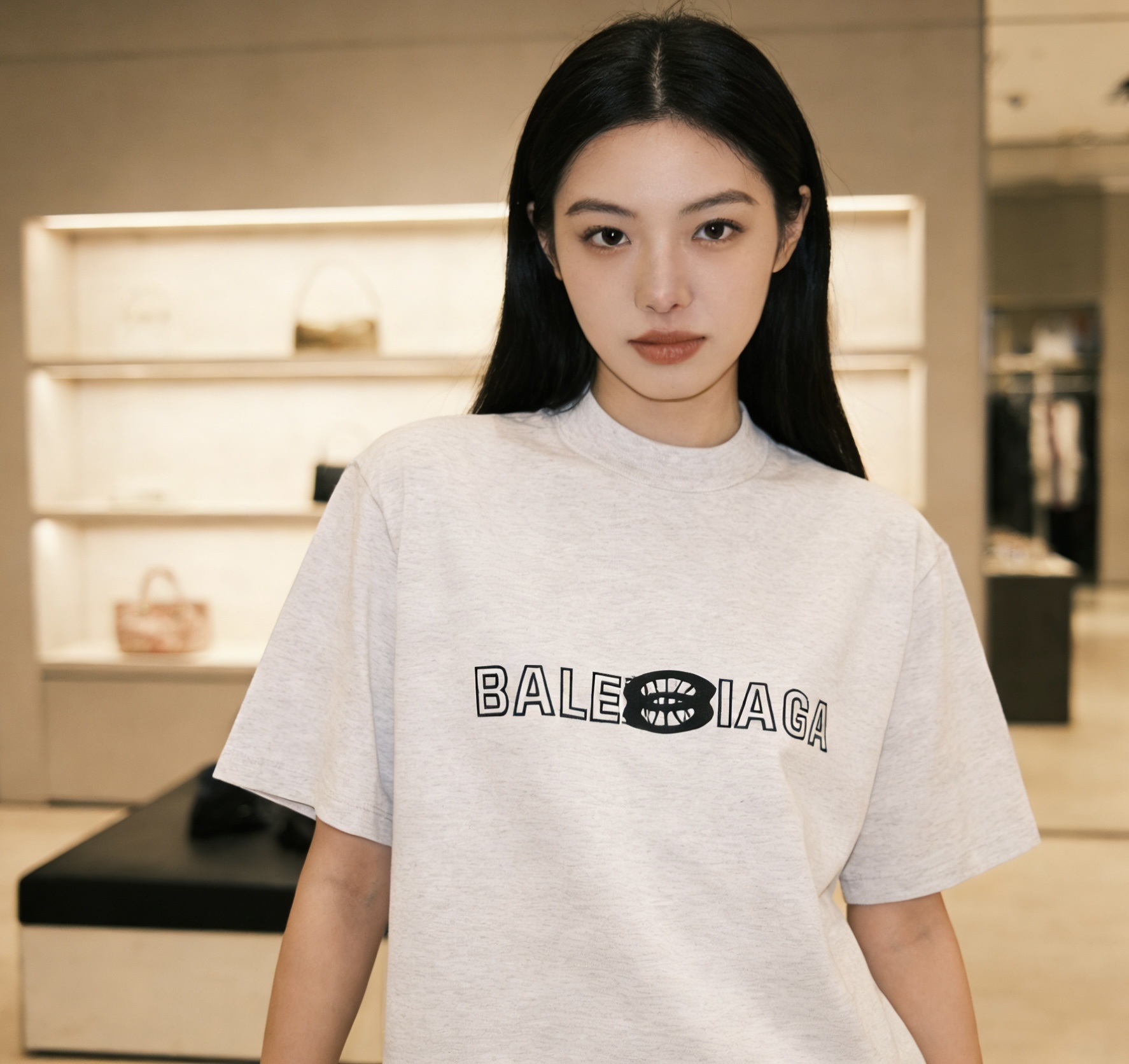 Balenciaga 24SS Inverted Letter Overlapping Embroidery Short Sleeve T-Shirt Style 1