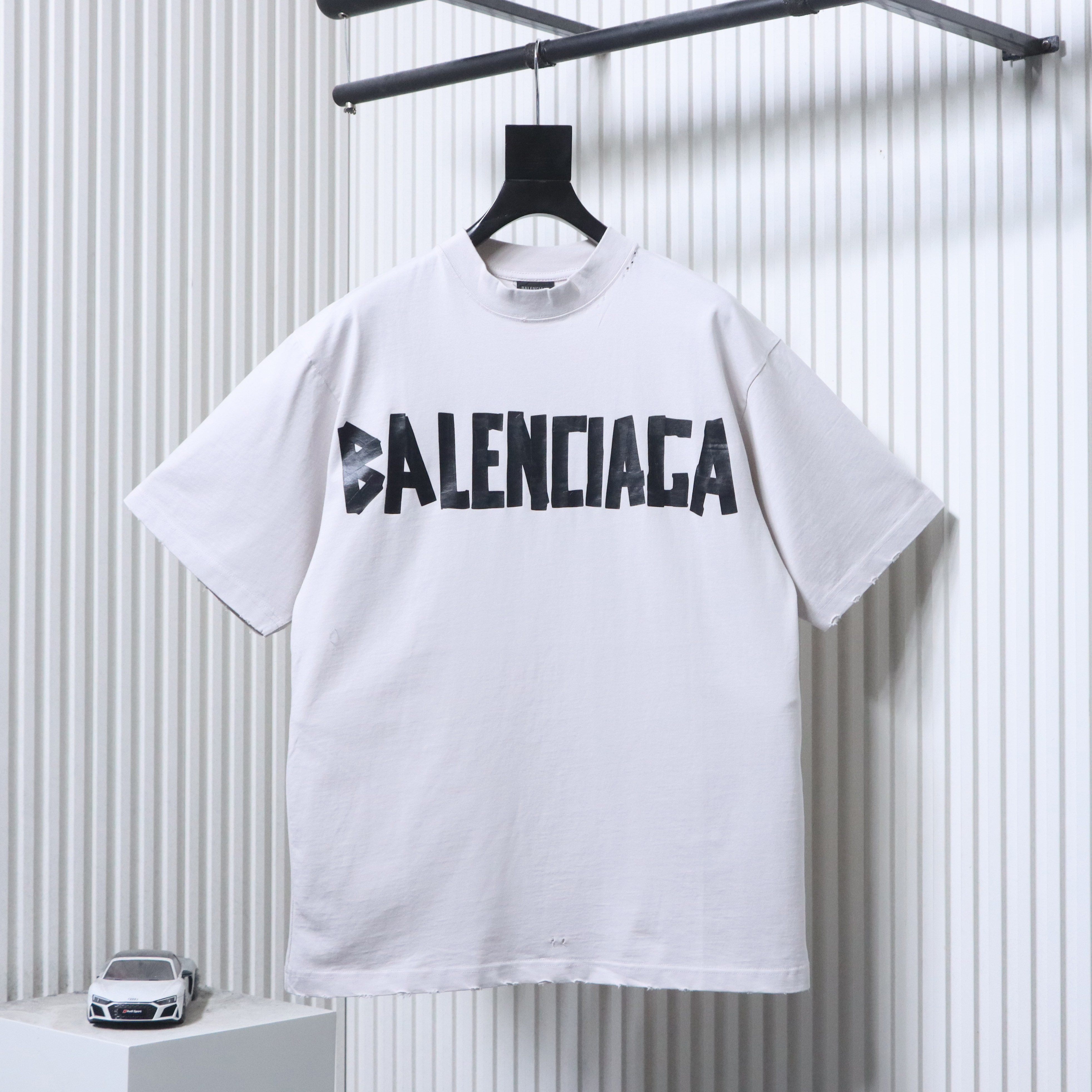 Balenciaga 25SS Black Tape Print Short Sleeve T-Shirt