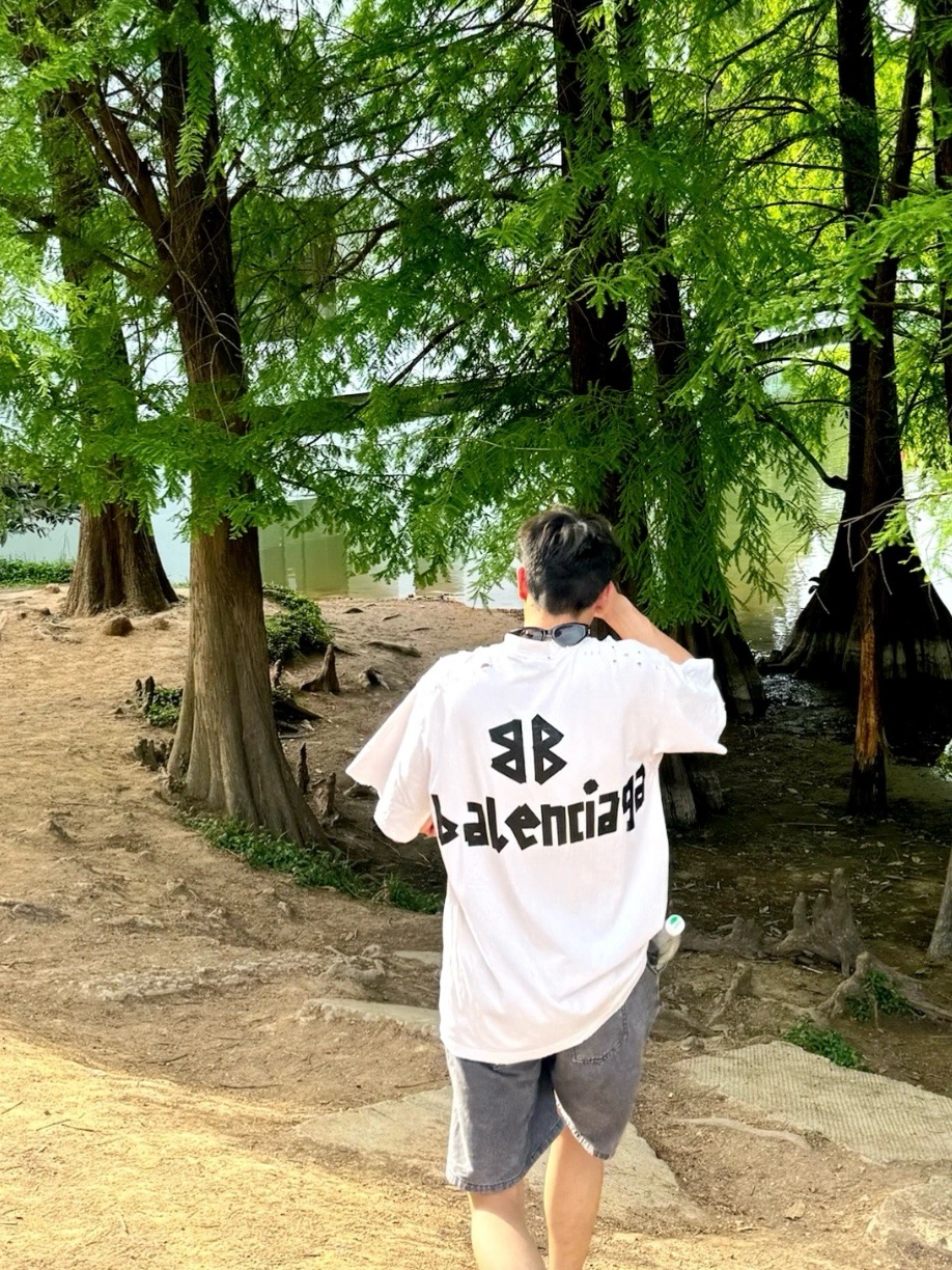 Balenciaga 25SS Black Tape Print Short Sleeve T-Shirt