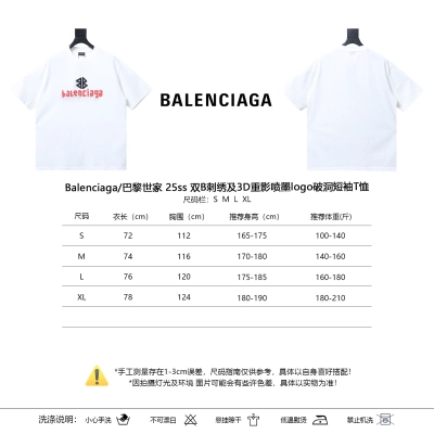 Balenciaga 25SS Double B Embroidery 3D Shadow Inkjet Logo Ripped Short Sleeve T-Shirt Style 1 02