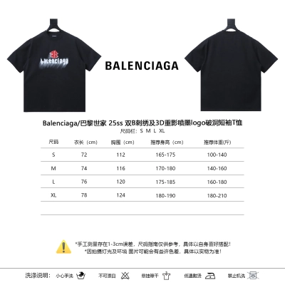 Balenciaga 25SS Double B Embroidery 3D Shadow Inkjet Logo Ripped Short Sleeve T-Shirt Style 2 02