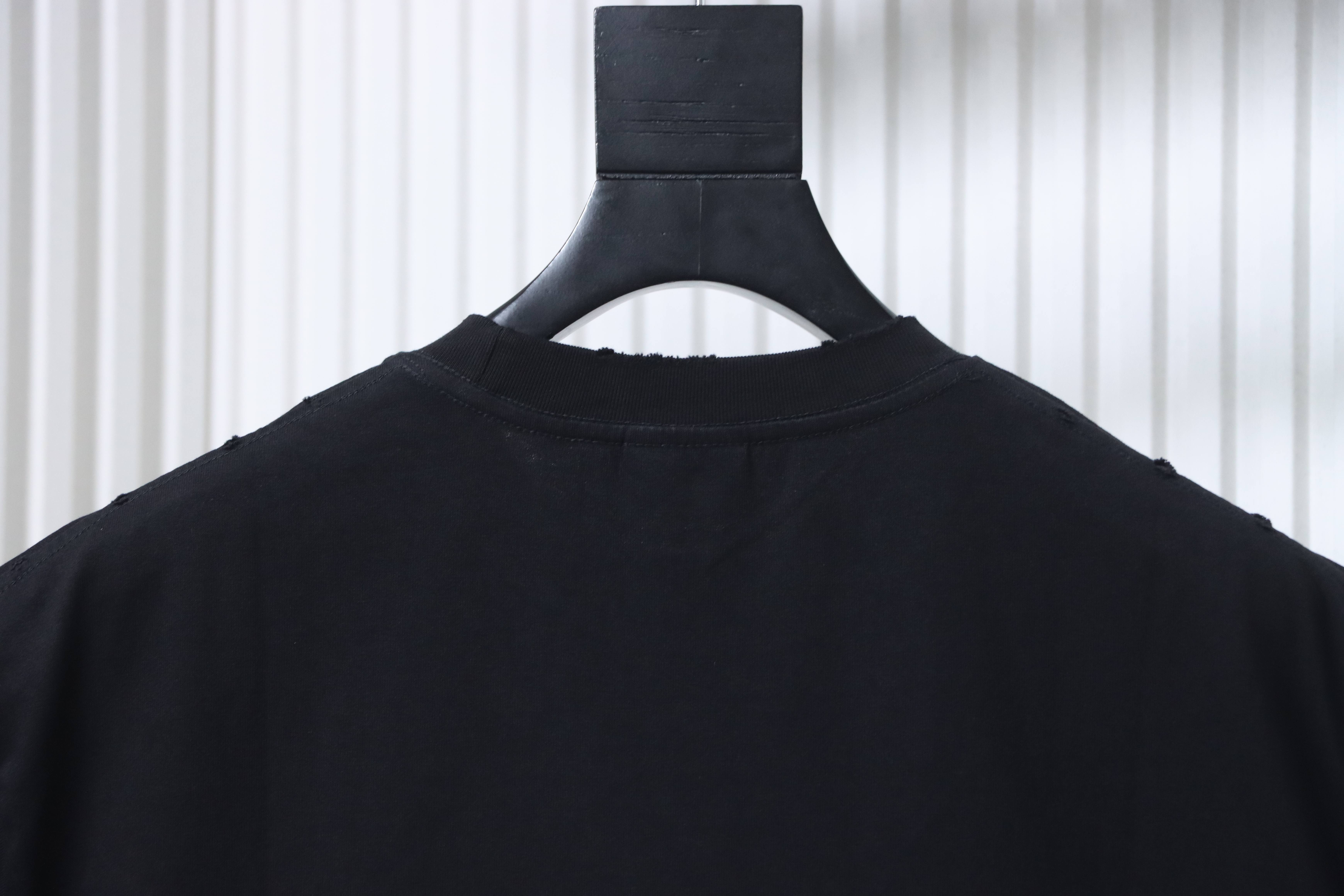Balenciaga 25SS Double B Embroidery 3D Shadow Inkjet Logo Ripped Short Sleeve T-Shirt Style 2